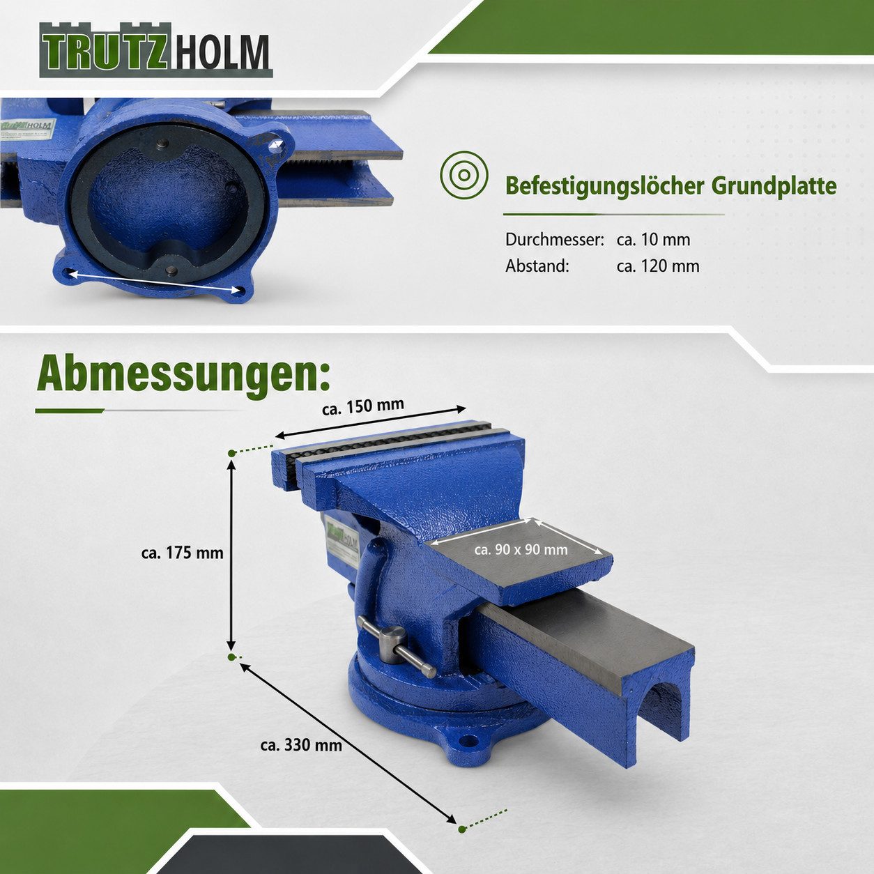 TRUTZHOLM Schraubstock Schraubstock parallel 360° drehbar mit Amboss für Werkbank 150 mm / 6", 1-St.