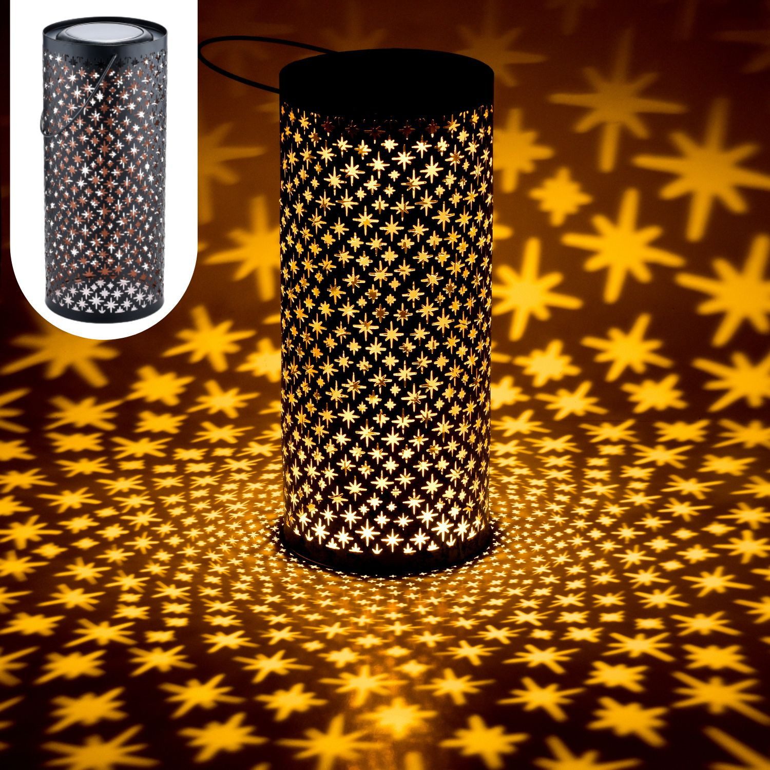 Marrakesch Orient & Mediterran Interior LED Solarleuchte 2er Set Vintage Solarlaterne Joran modern aus Metall in Schwarz 30 cm, LED fest integriert, Hängeleuchte