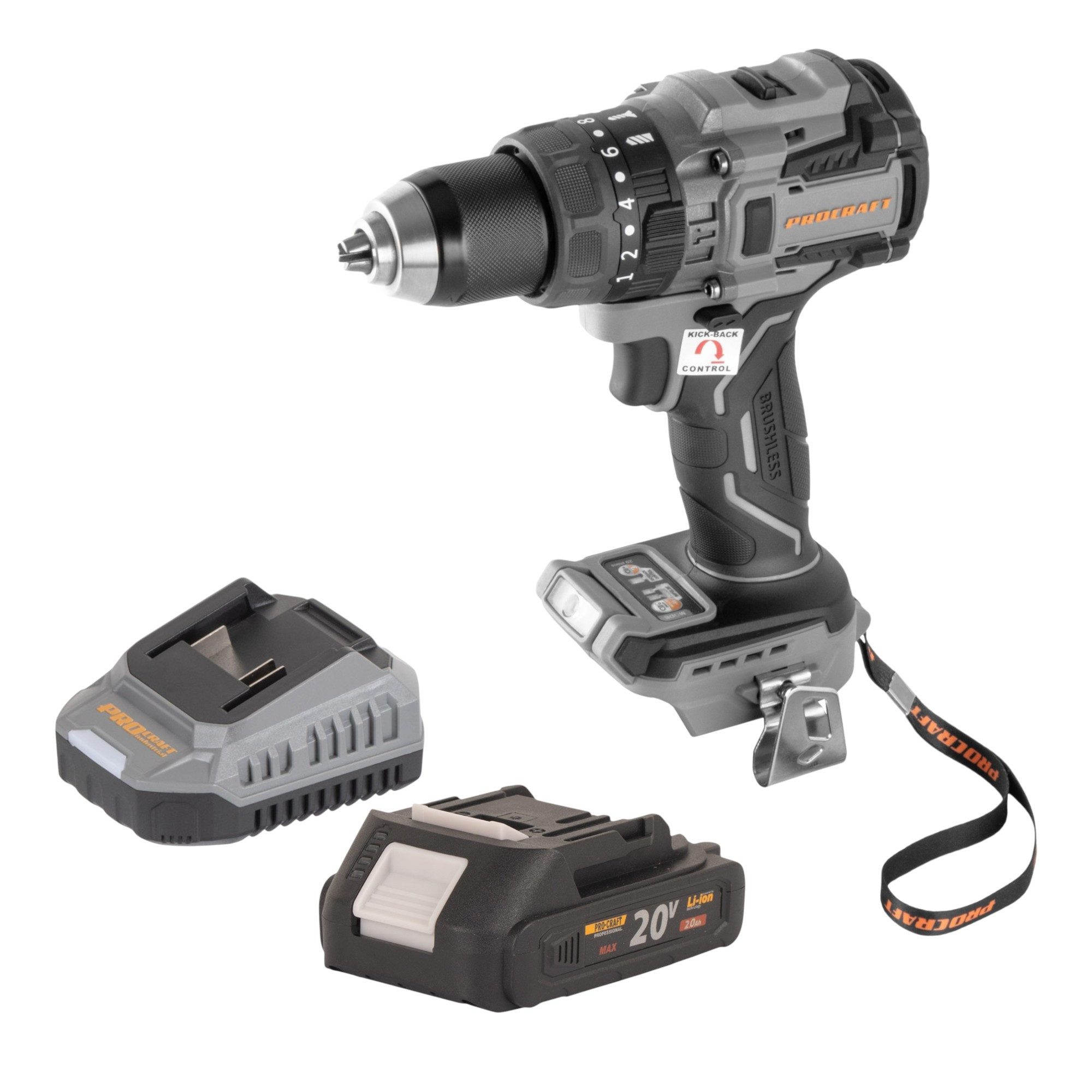 PROCRAFT industrial Akku-Schrauber CD20B-BB 20 V 150 Nm Brushless + 1x Akku 2,0 Ah + Ladegerät