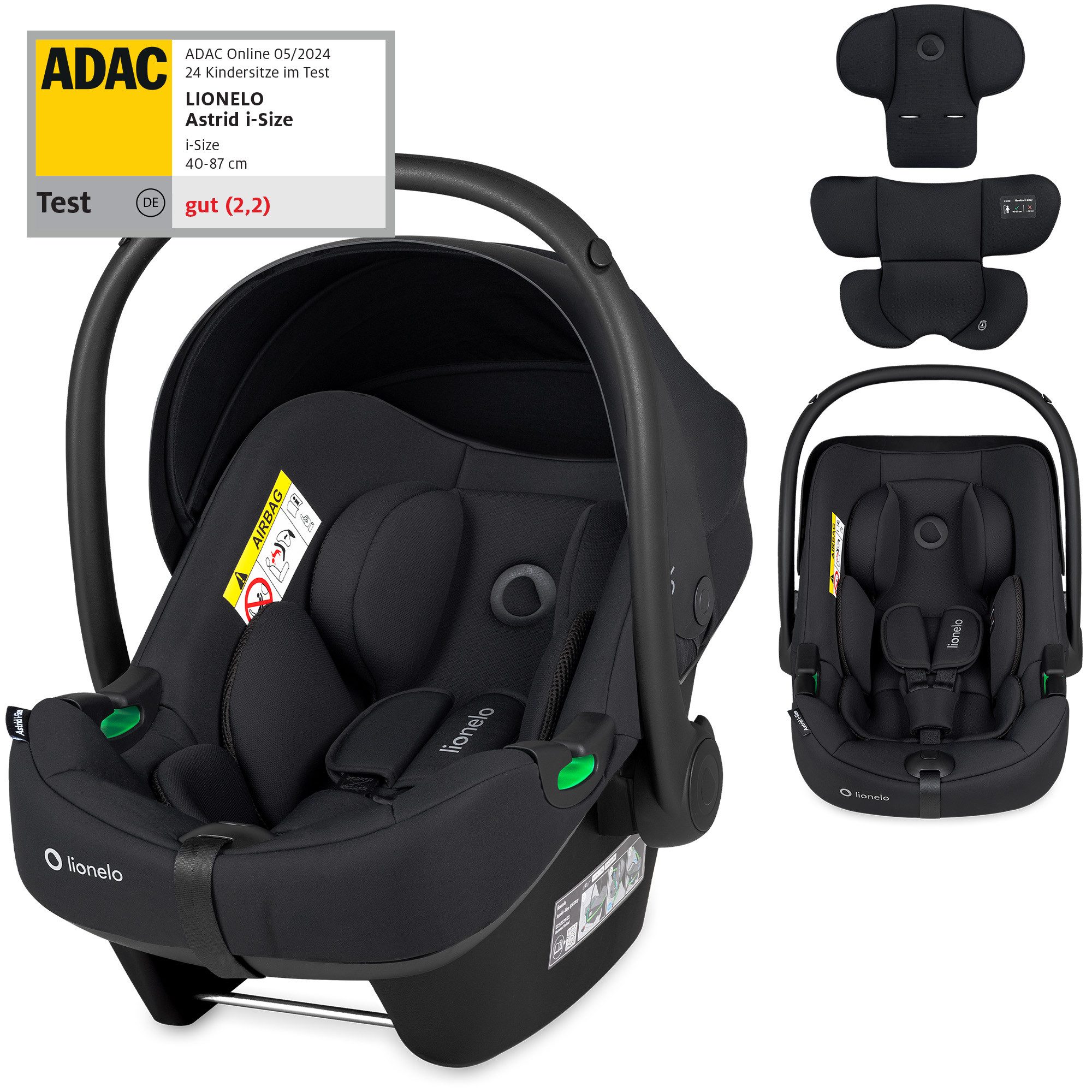 lionelo Babyschale ASTRID I-SIZE, ab: ab Geburt, bis: bis 87 cm, ab: 40,00 cm, bis: 87,00 cm, (Set), Sehr stabiler Träger, Höhenverstellung, Modernes Design