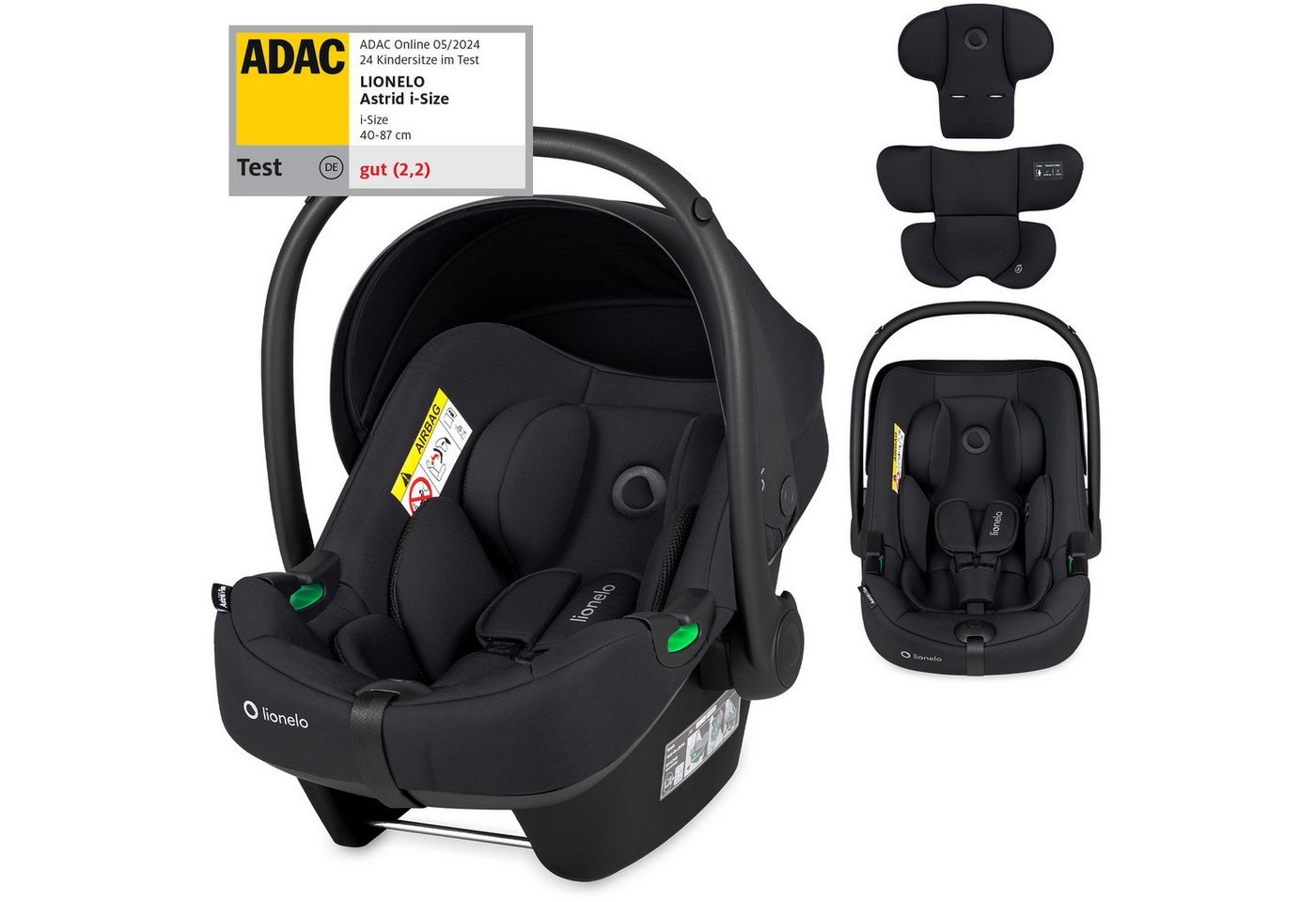 lionelo Babyschale ASTRID I-SIZE, ab: ab Geburt, bis: bis 87 cm, ab: 40,00 cm, bis: 87,00 cm, (Set), Sehr stabiler Träger, Höhenverstellung, Modernes Design