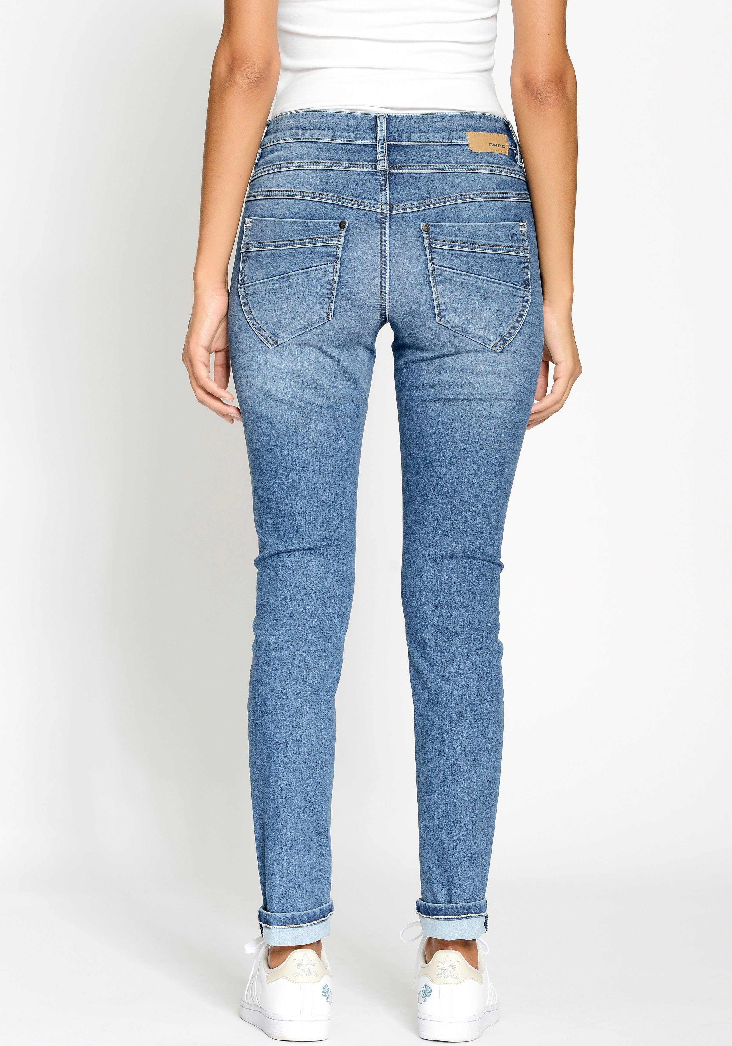 GANG Skinny-fit-Jeans 94MORA mit all medium vorne 3-Knopf-Verschluss blue und Passe