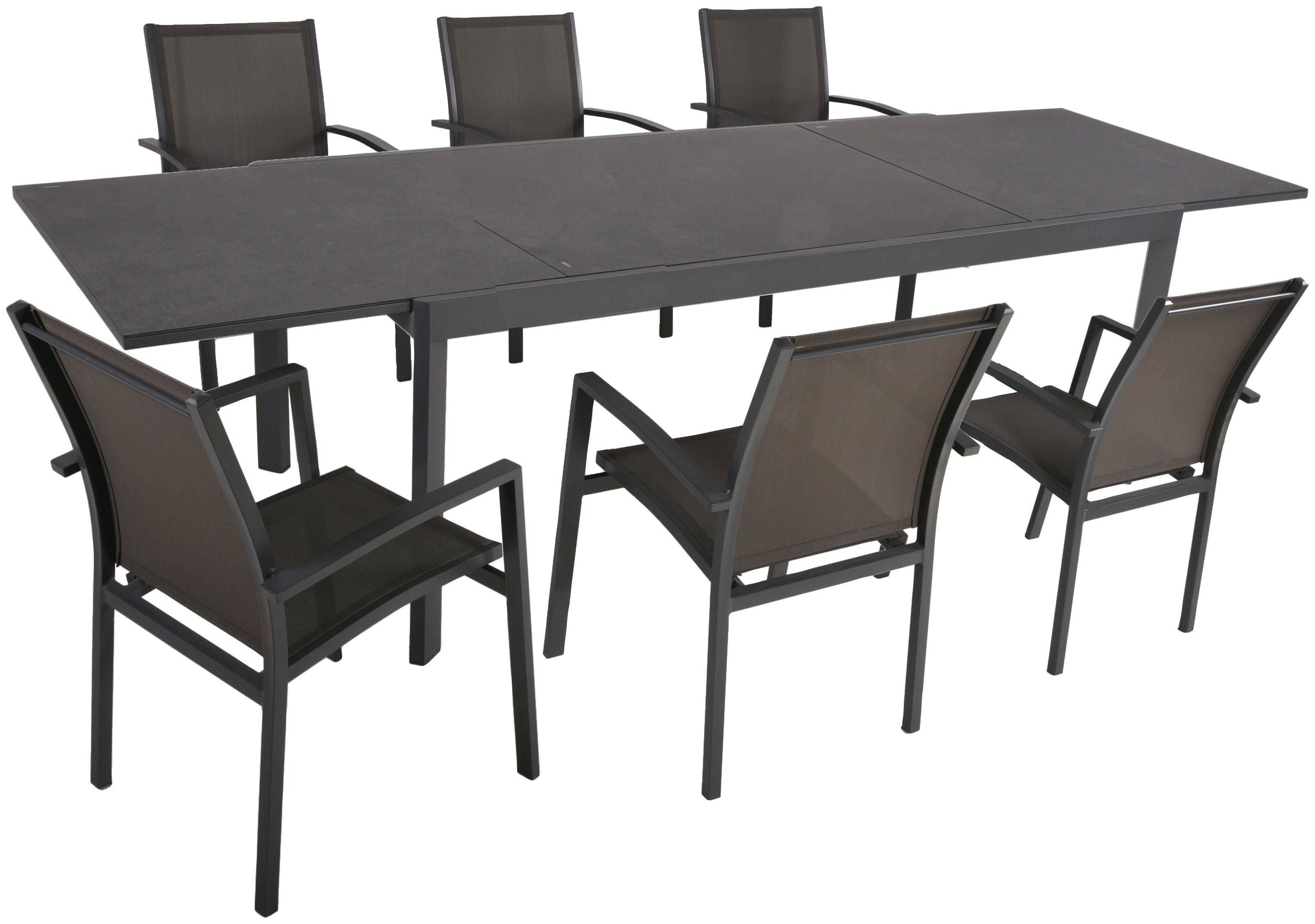 Garden Pleasure Garten-Essgruppe NEREA, (7-tlg., 1x Tisch, 6x Stapelstuhl), ausziehbarer Tisch, Stühle stapelbar, geeignet für 6 Personen