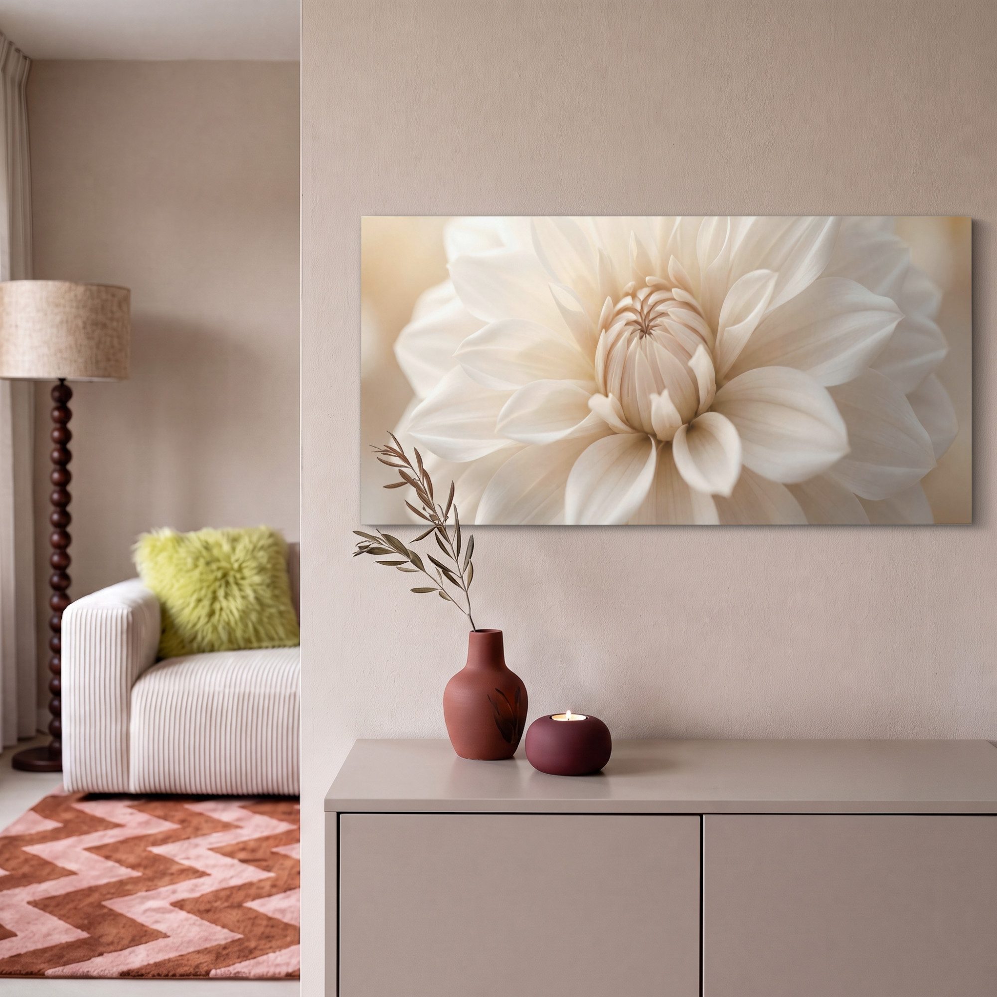 OneMillionCanvasses® Leinwandbild Panorama Blume - Dahlie - Weiß, Fotodruck (1 St), Wandbild, Deko Schlafzimmer Wohnzimmer Flur 40x20 cm – Bild 2 von 5