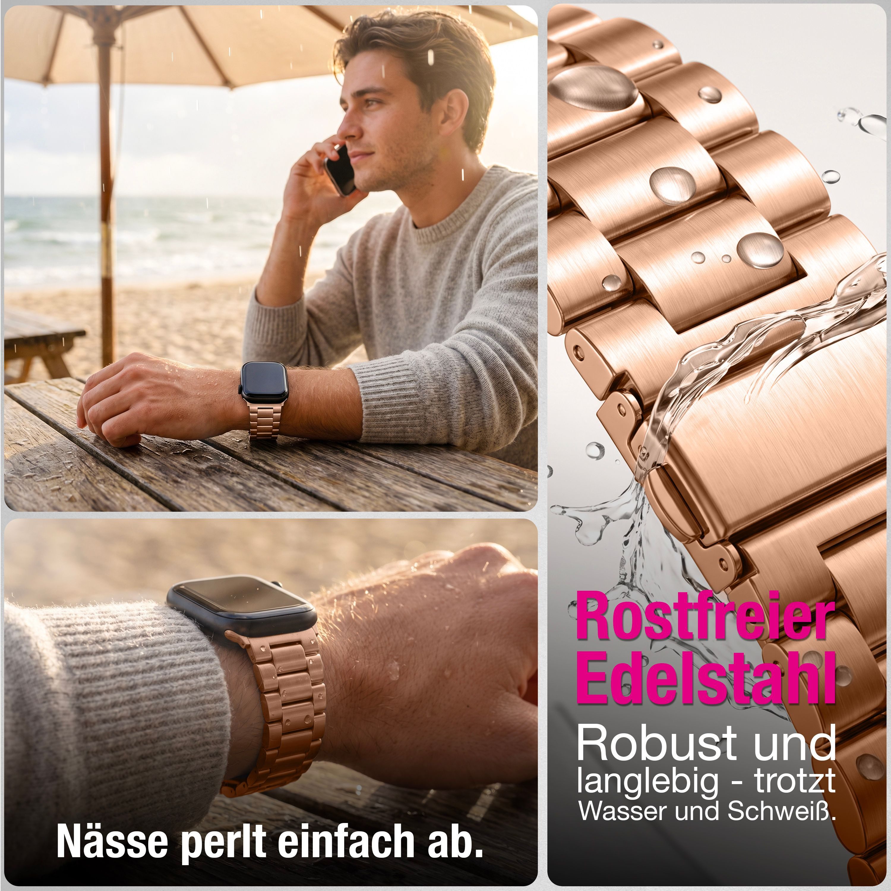 Nalia Smartwatch-Armband Apple Watch 49mm/46/45/44/42(Serie 1-3), Edelstahl Ersatzband / für Business & Freizeit / Rostfrei & Kratzfest