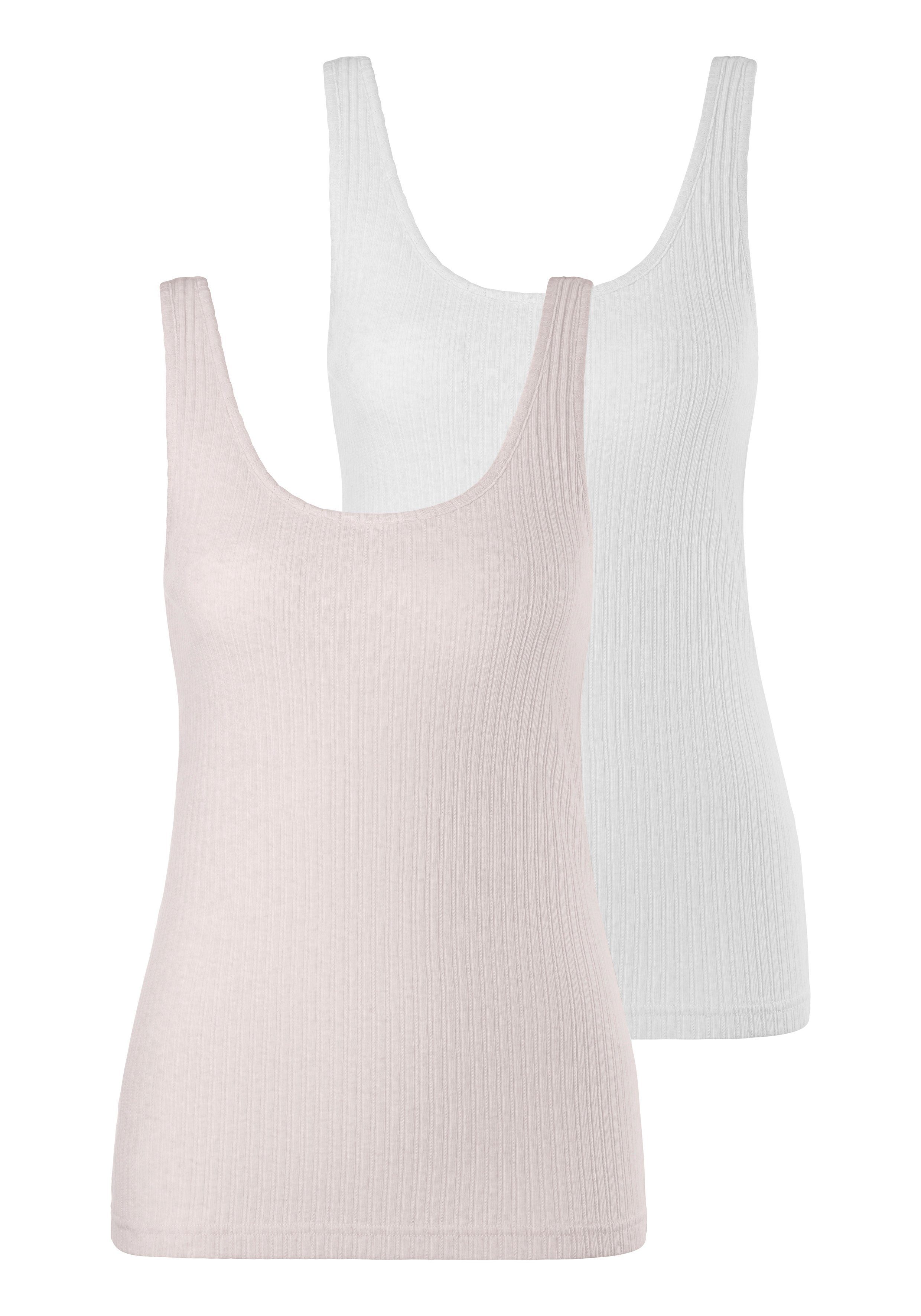 LASCANA aus Unterziehshirt Unterhemd modischer creme 2er-Pack) rosa-meliert, (Packung, Tanktop, 2-St., Ripp-Qualität,