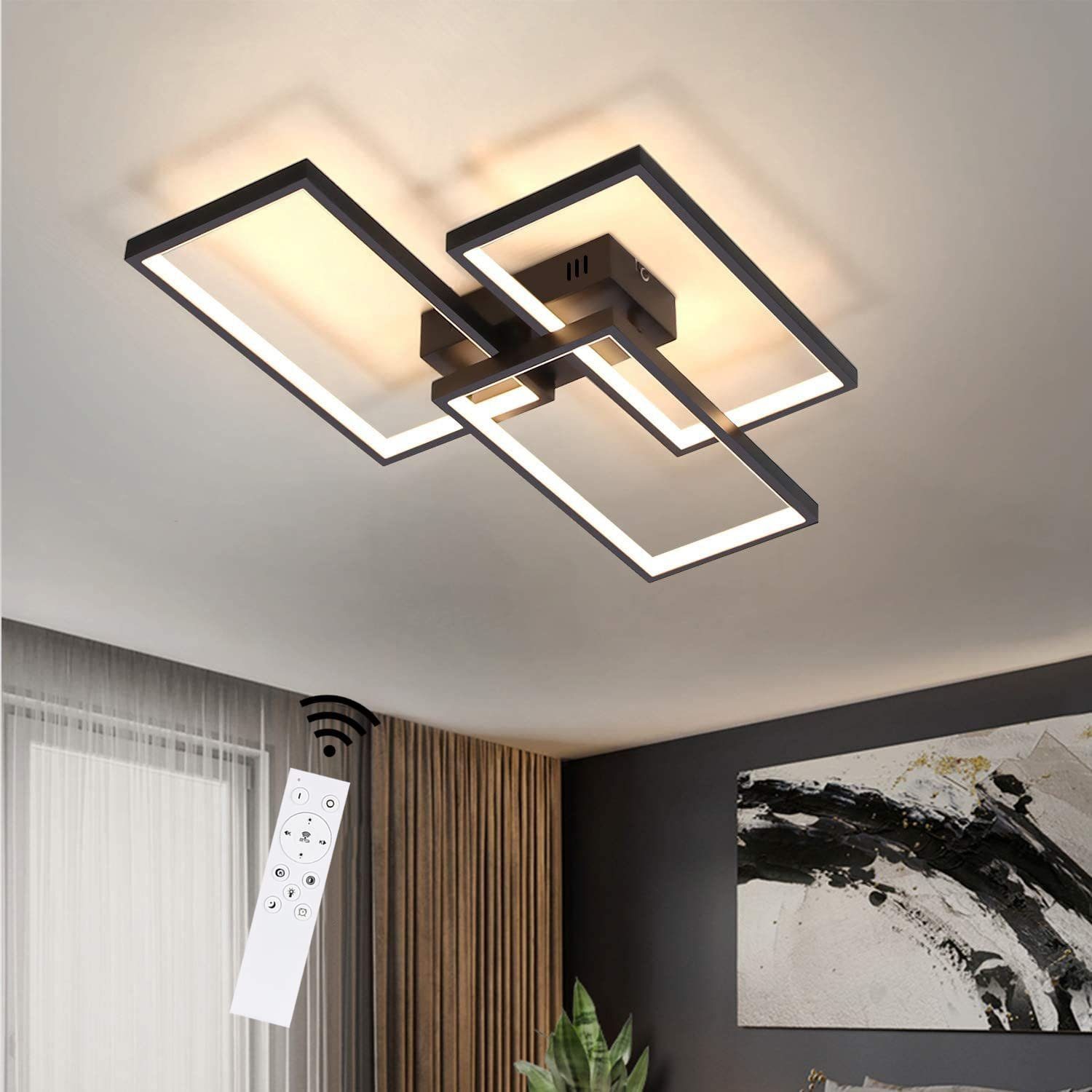 ZMH LED Deckenleuchte dimmbar mit Fernbedienung 63W Weiße Wohnzimmerlampe, LED fest integriert Schwarz