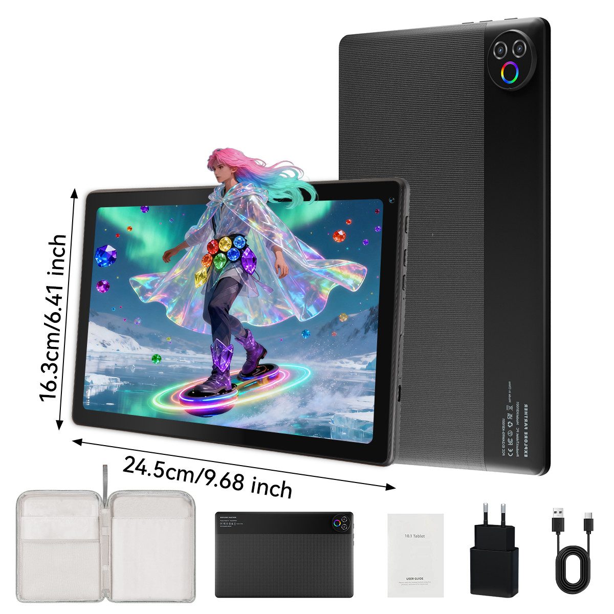 BUFO 10-Zoll-Tablet, 64GB, Android, HD IPS-Touchscreen, Dual-Kamera Tablet (10", 64 GB, Android, WiFi, mit Praktischen Tasche, Android 15, 20 (3+17) GB RAM)