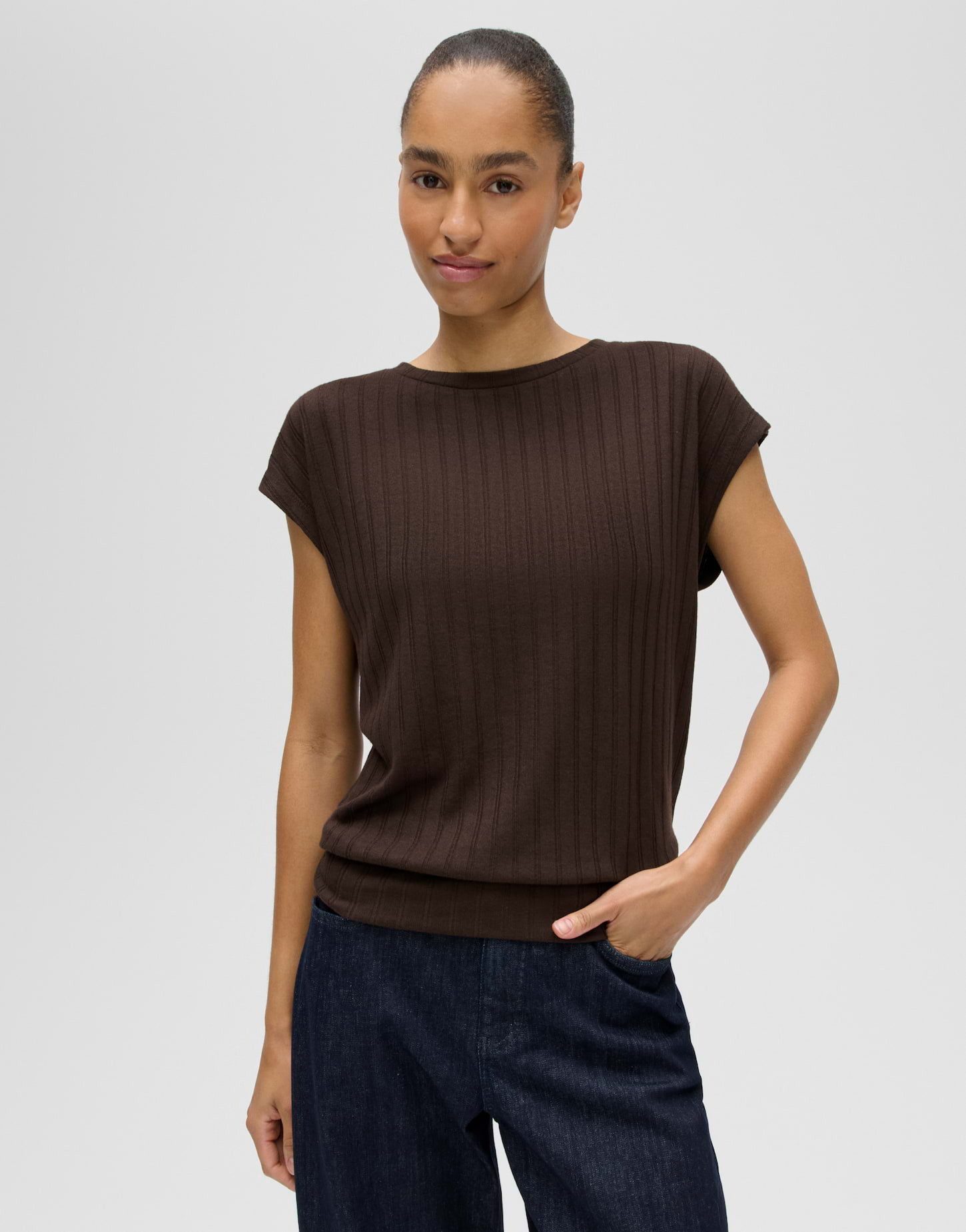 OPUS Kurzarmshirt Sapino aus Jersey mit Rippstruktur leichte Transparenz, weicher Griff, Casual