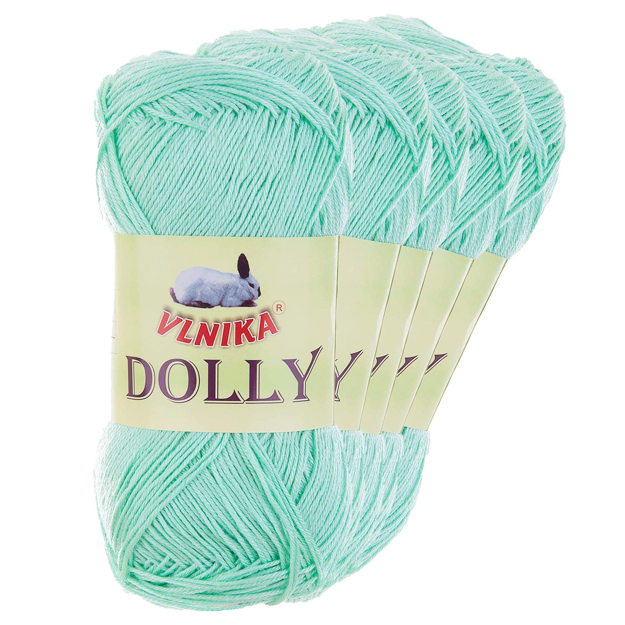 maDDma 5 x 100g Strickgarn Dolly Uni Häkelgarn Handstrickgarn Wolle Farbwahl Häkelwolle, 350 m (Sperpaket (5 x 100g Knäuel), minze