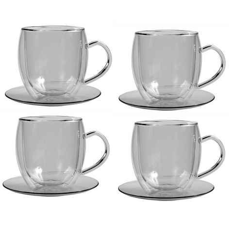 Markenwarenshop-Style Gläser-Set 4 x Tee Tasse mit Glasuntersetzer Thermoglas Doppelwandig 240ml, Glas