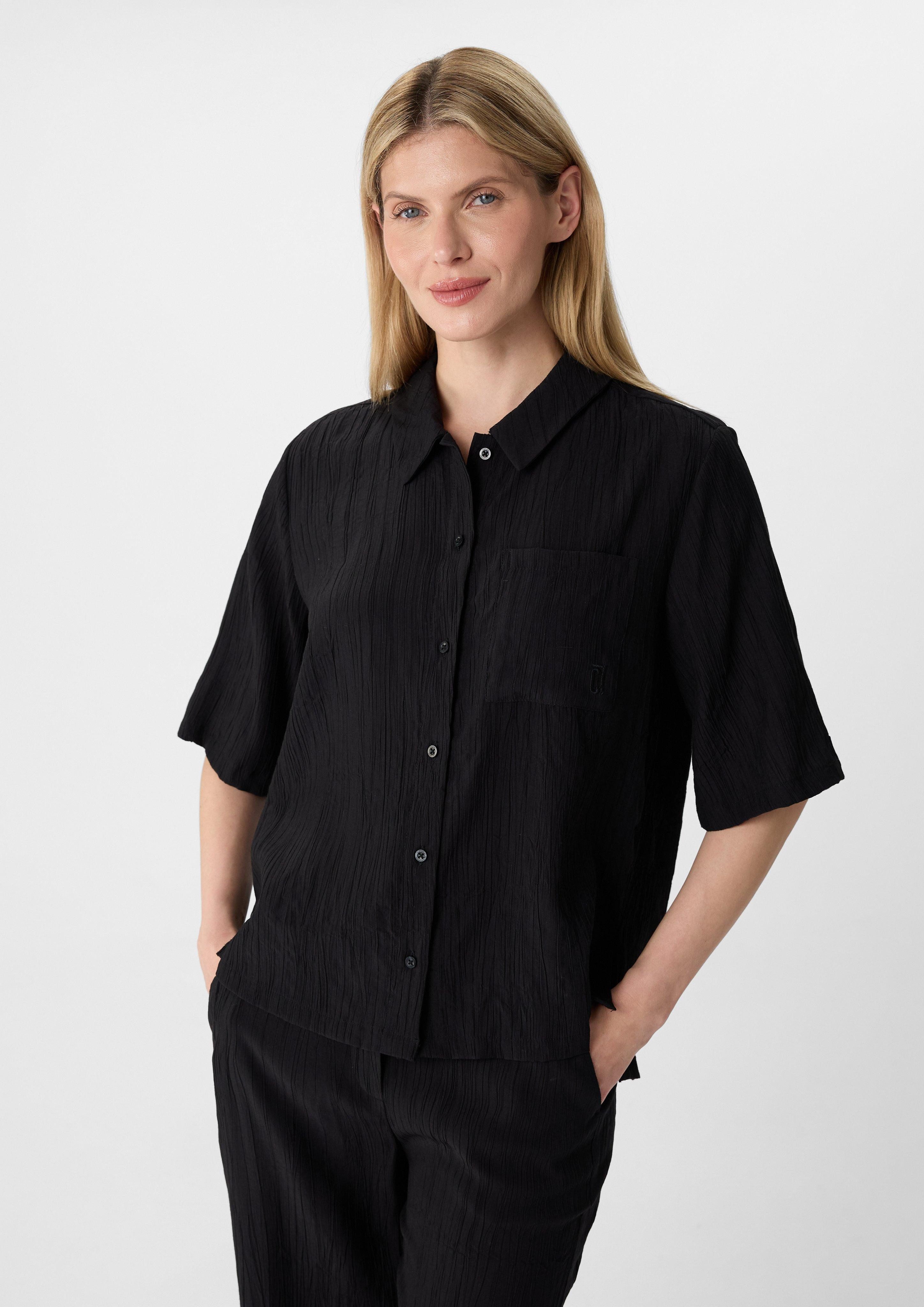 Kurzarmbluse Strukturierte Hemdbluse im Relaxed Fit