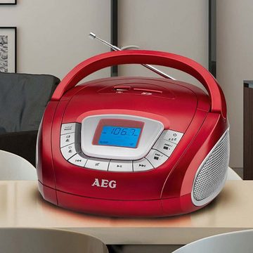 AEG Radio (Radio mit USB und SD Slot Stereoanlage rot Musikanlage MP3 Wecker Uhr)
