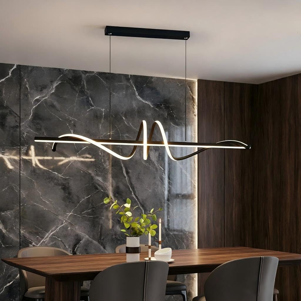 JDONG LED Pendelleuchte Schwarz 90cm Moderne Spirale höhenverstellbare Hängeleuchte, Pendelleuchten dimmbar mit Fernbedienung, flimmerfrei augenschonend, Kronleuchter 3000K–6000K Farbtemperatur, energiesparend für Esszimmer, Wohnzimmer, Kücheninsel & Gewerbe