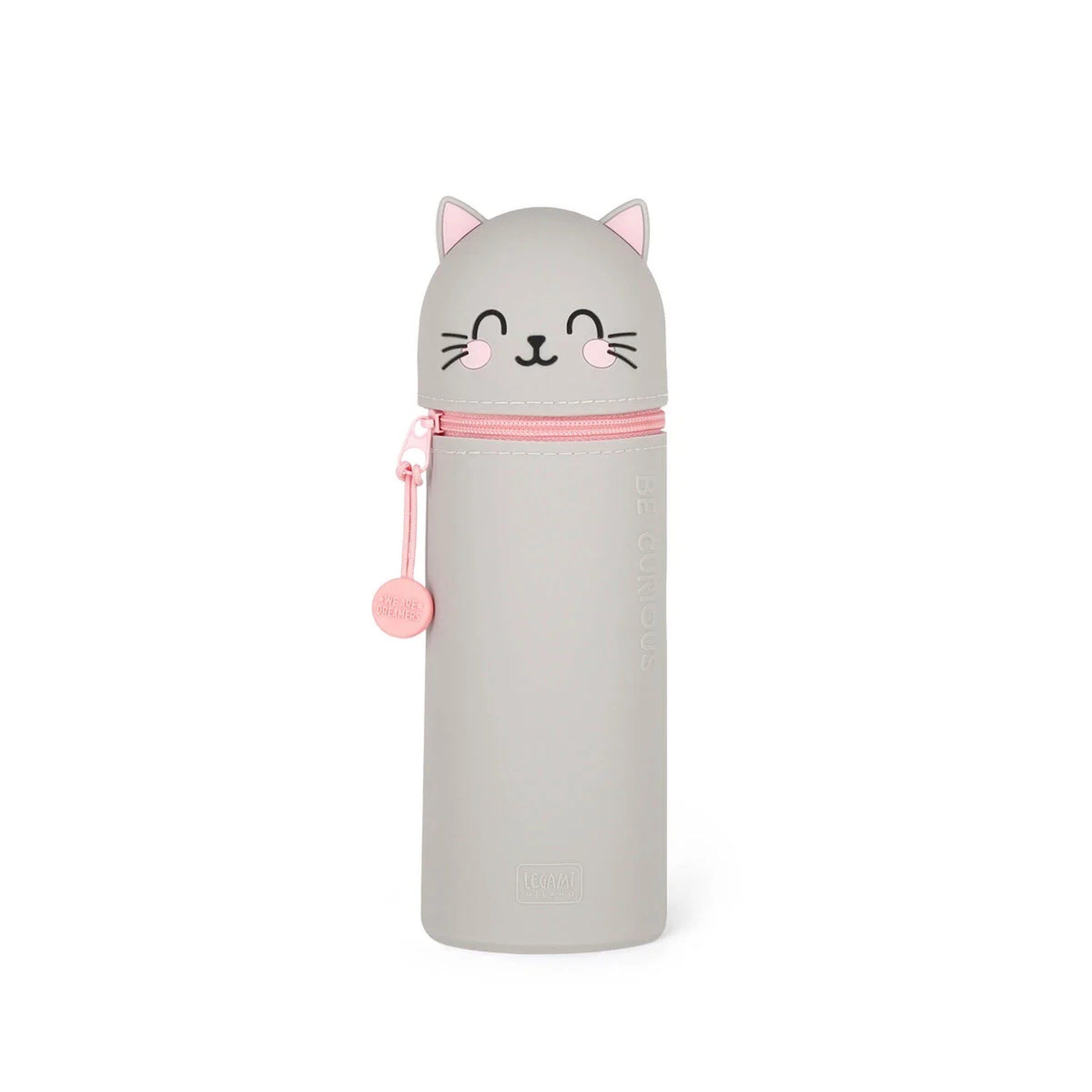 Legami Federmäppchen 2-in-1 Silikon Federmäppchen Kitty Stifthalter Grau