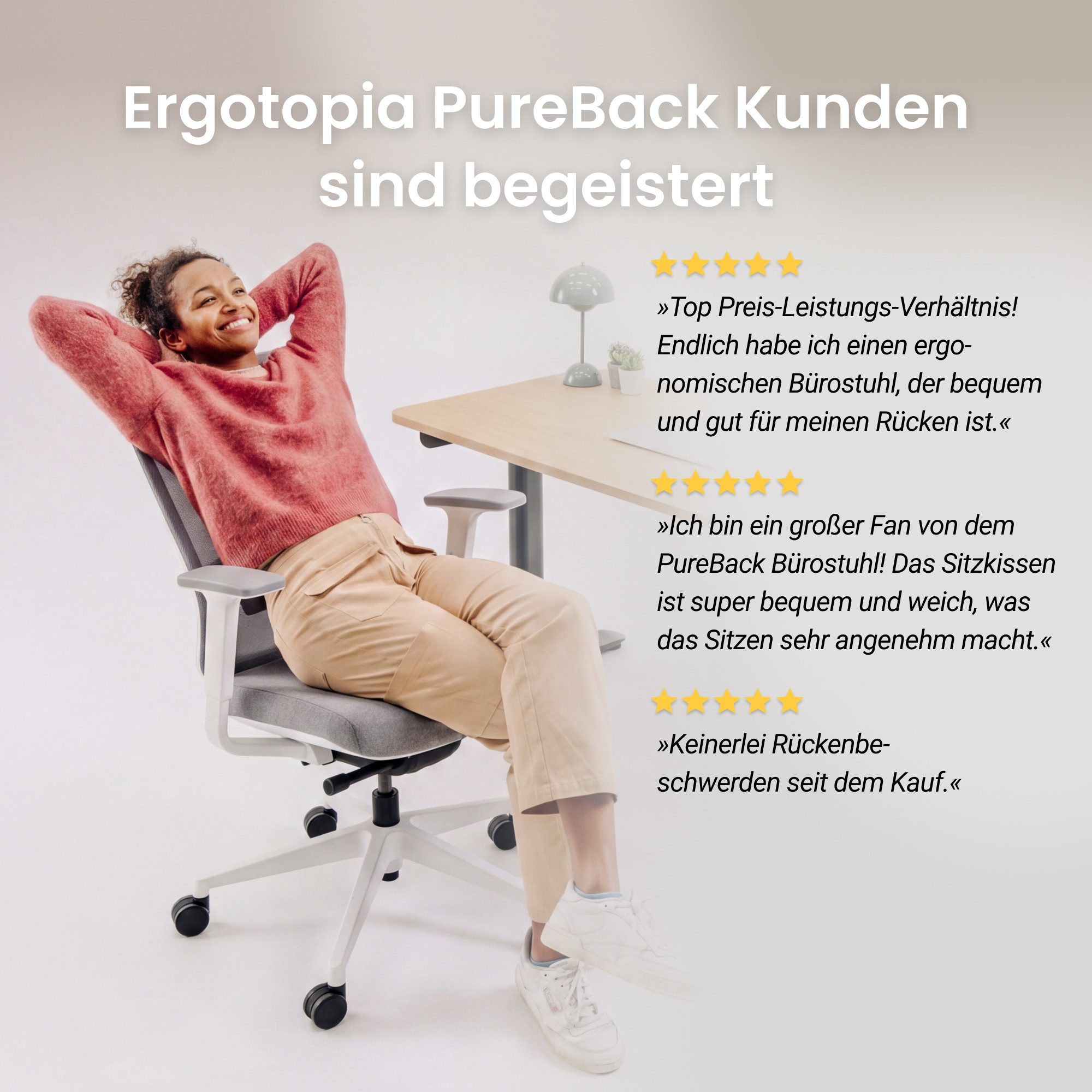 Ergotopia Bürostuhl PureBack ergonomischer Schreibtischstuhl