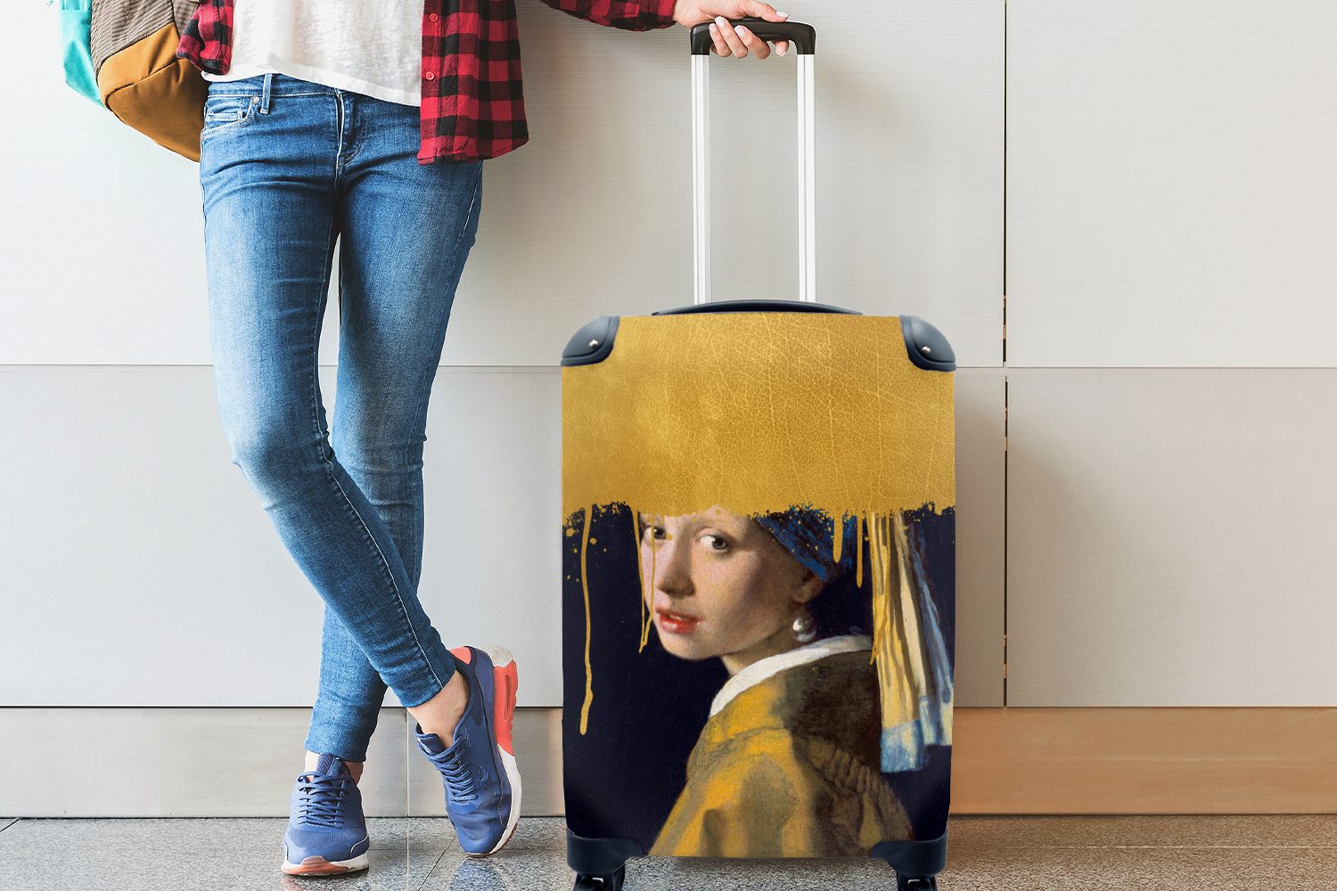 MuchoWow Handgepäckkoffer Mädchen Reisekoffer für Rollen, Ferien, Johannes - einem 4 Reisetasche mit Vermeer, mit Handgepäck - rollen, Perlenohrring Gold Trolley