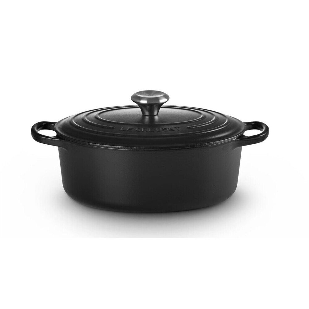 LE CREUSET Bräter Bräter mit Deckel 29 cm Signature Schwarz, Emailliertes Gusseisen, Schmortopf, Cocotte, Bratentopf, ca. 4-5 Personen, Ø29cm, Gusseisen