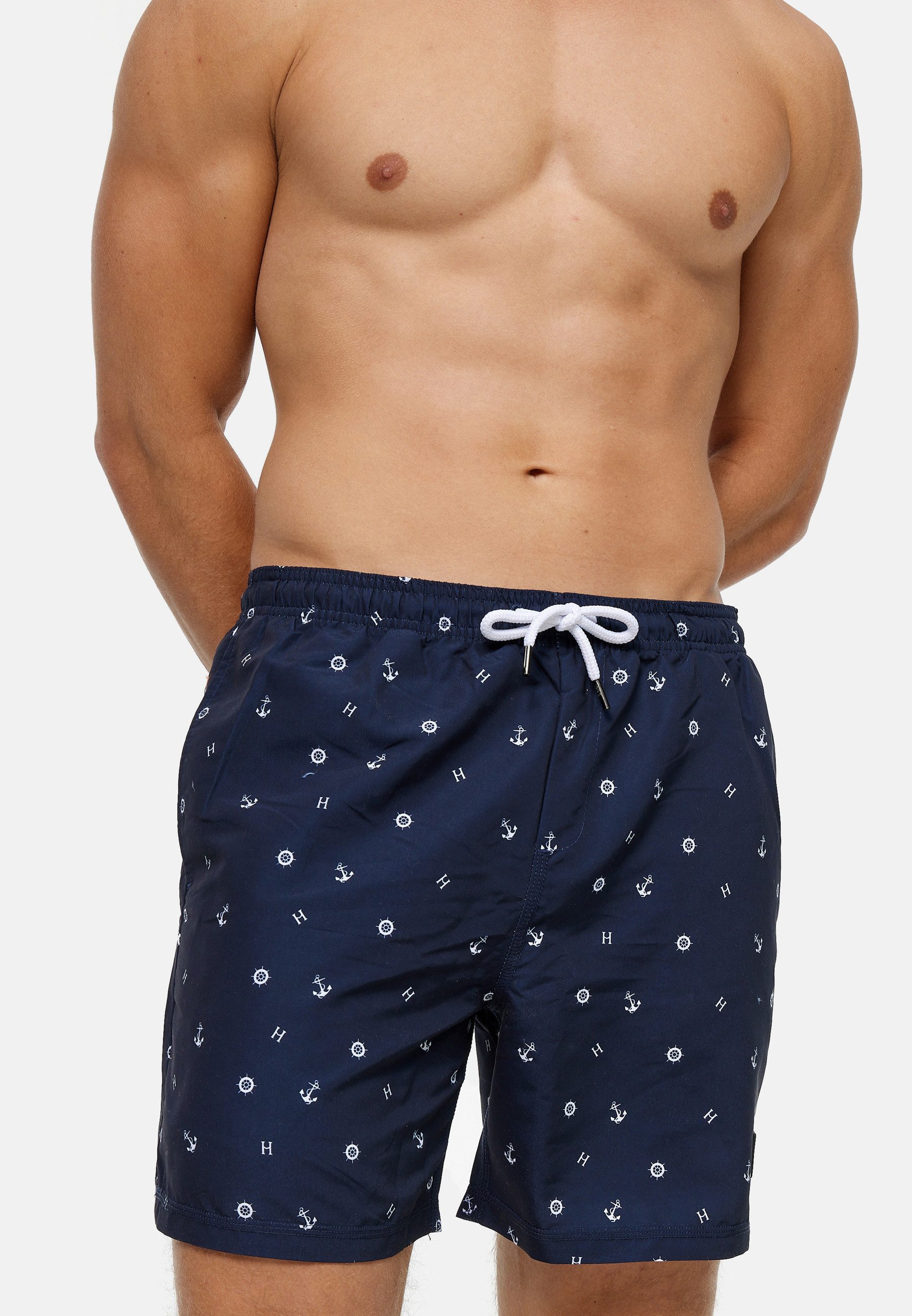 Indicode Badeshorts Herren Maya Schwimmshorts Männer mit detailreichem Muster, elastischer Bund mit Kordelzug