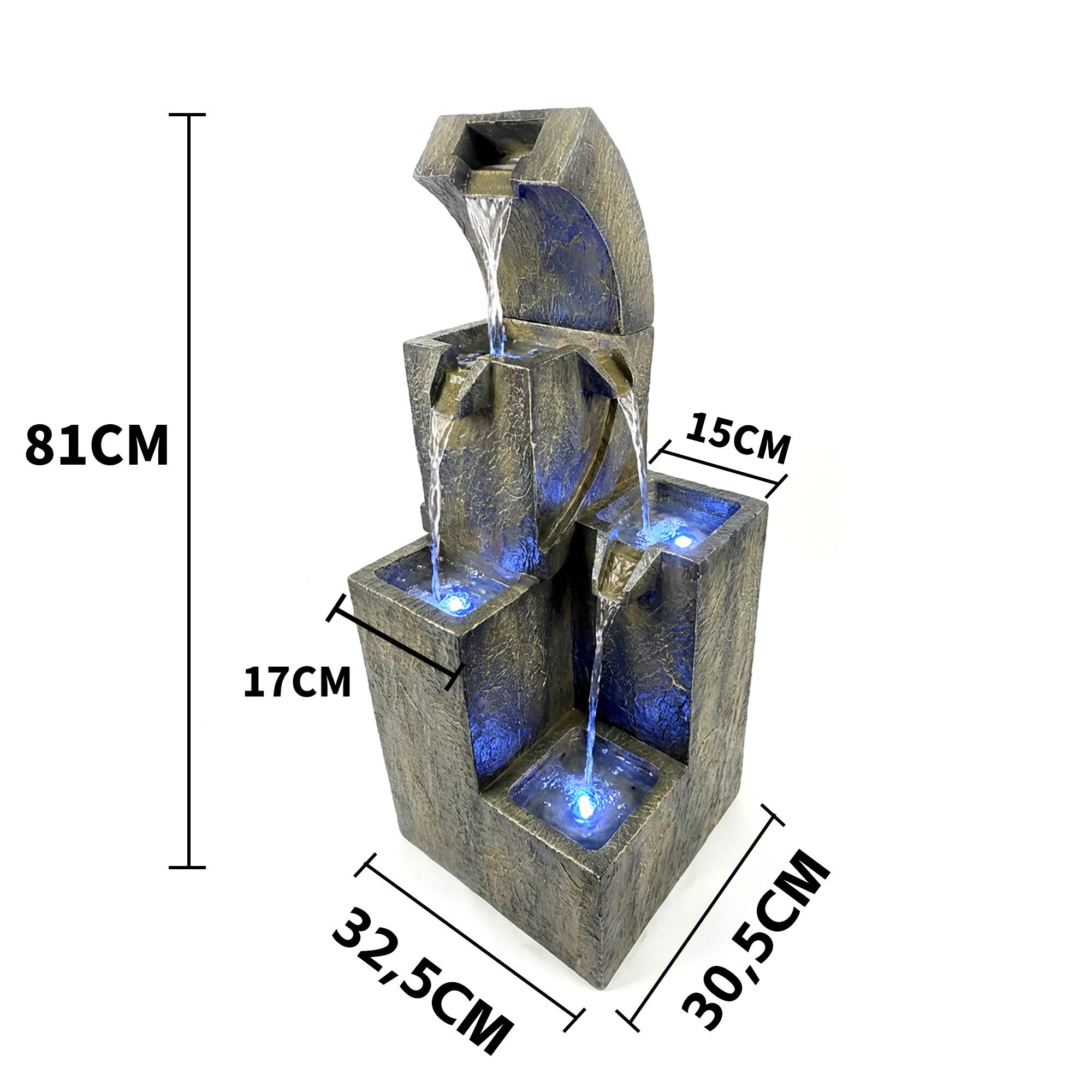 Köhko Gartenbrunnen Brunnen mit LEDs, stufige Wasserfall für Garten,Terrasse,Balkon