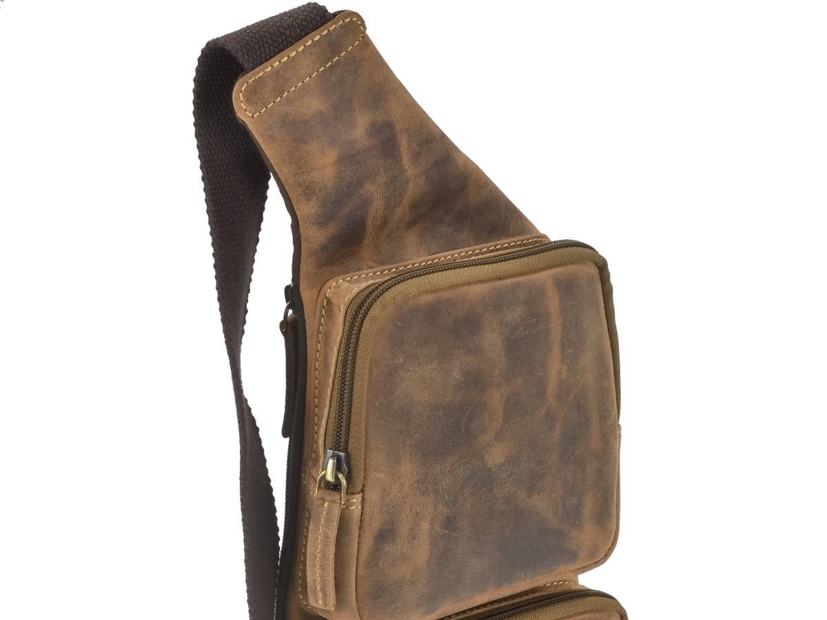 Greenburry Umhängetasche Vintage, Crossbag 24x43cm, Schultertasche, Leder, antikbraun