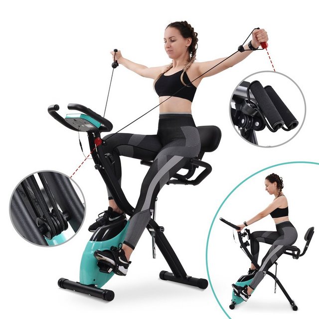 BUMHUM Fitnessbike X-Bike, magnetische faltbares Fitnessfahrrad, Heimtrainer für Cardio, Workout Indoor Cycling mit Traningscomputur und Expanderbänder
