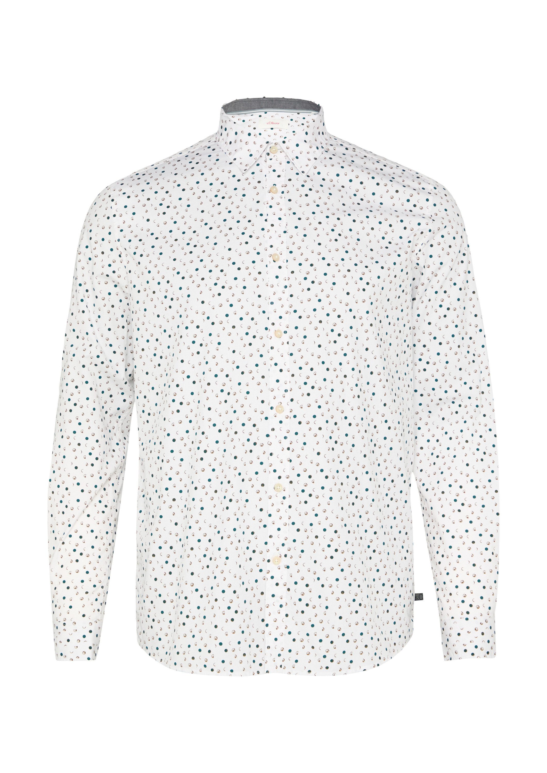 s.Oliver Langarmhemd Hemd Slim Fit: Gemustertes Popeline-Hemd mit Kentkragen