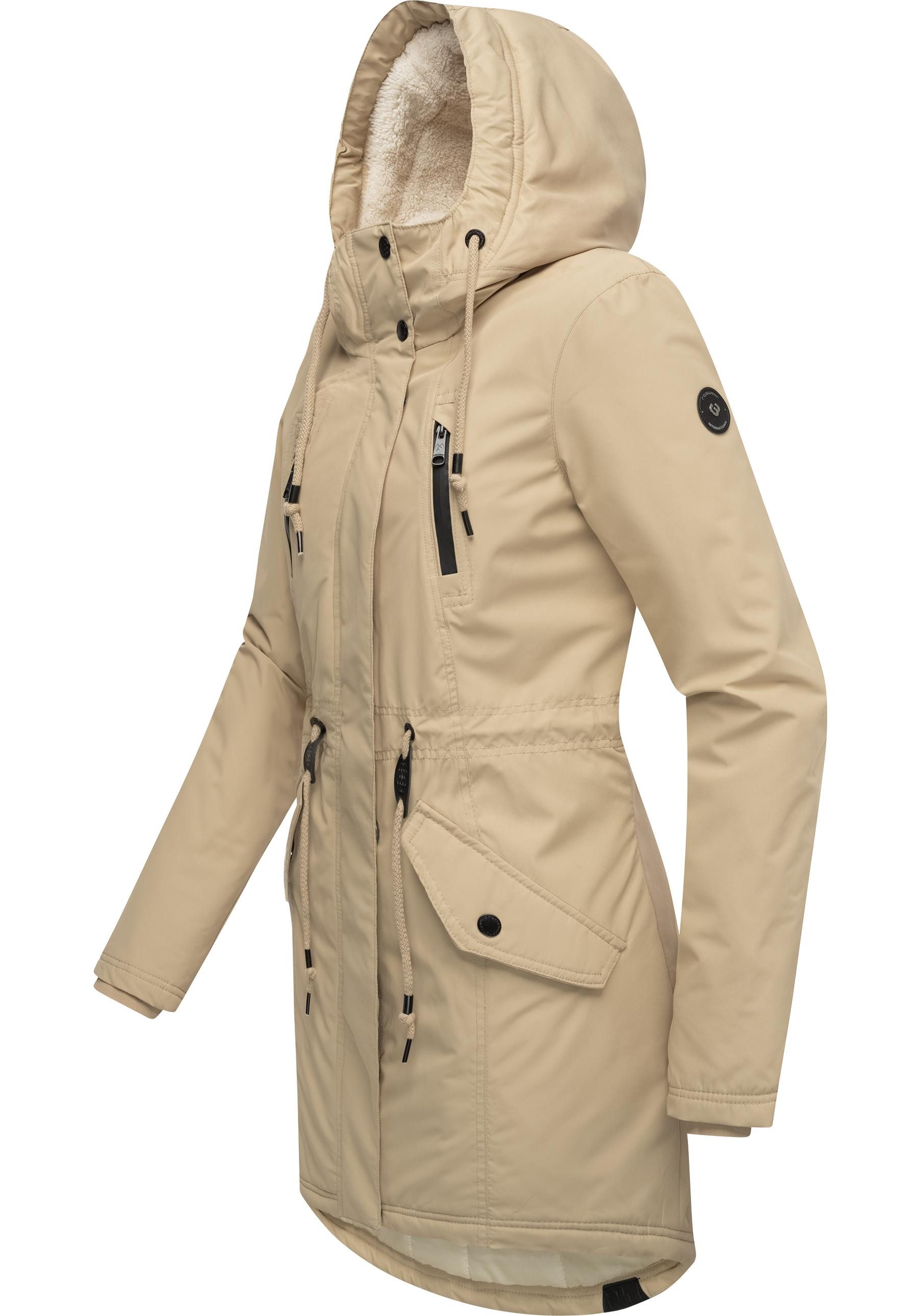 Ragwear Wintermantel Elsien wasserdichter Winterparka mit Teddyfell-Futter