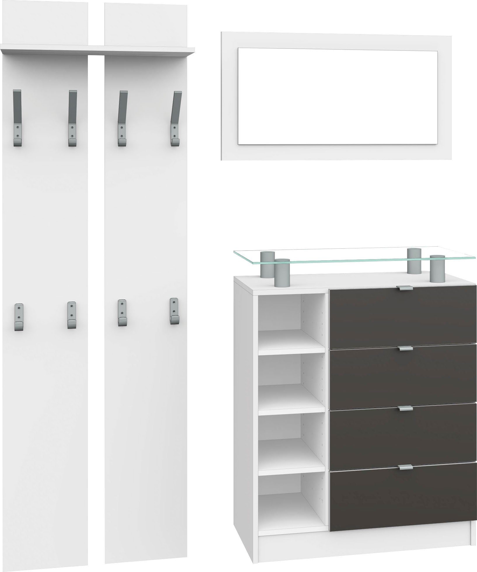 borchardt Möbel Garderoben-Set Dolly, (Set, 3-St), mit Metallgriffen weiß matt/graphit Hochglanz | Garderoben-Sets