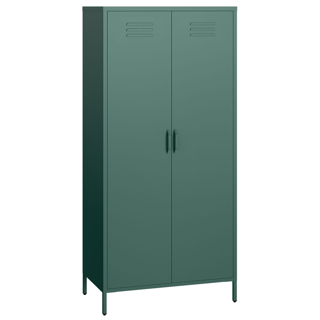 skølm Kleiderschrank Atria aus Metall (Dunkelgrün) Metallschrank mit 6 Fächern & 2 Kleiderstangen, 170x45x80 cm (HxTxB)