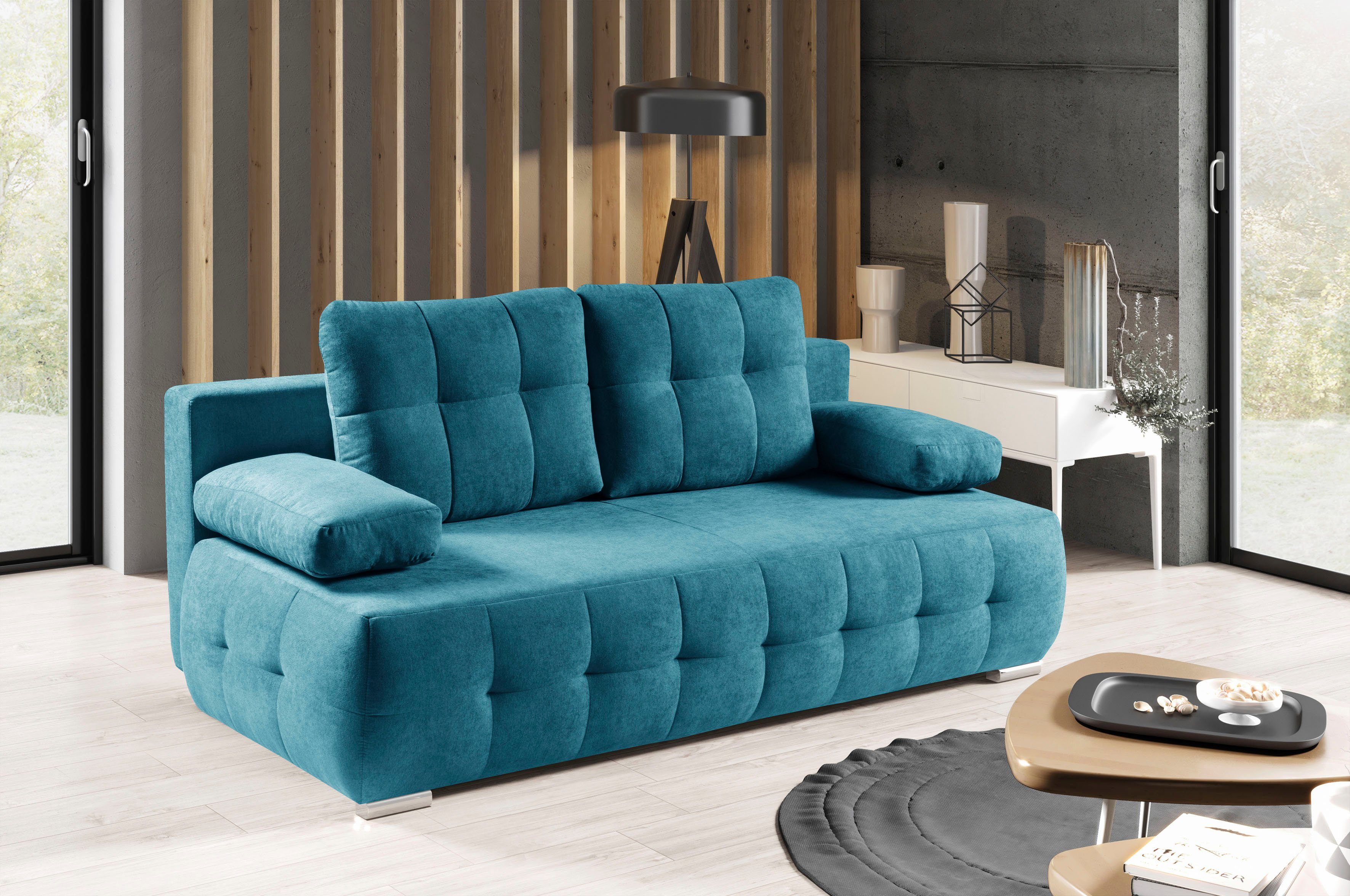 WERK2 Schlafsofa Indigo, Sofa mit türkis 2-Sitzer | türkis Schlafcouch Federkern & und türkis | Bettkasten