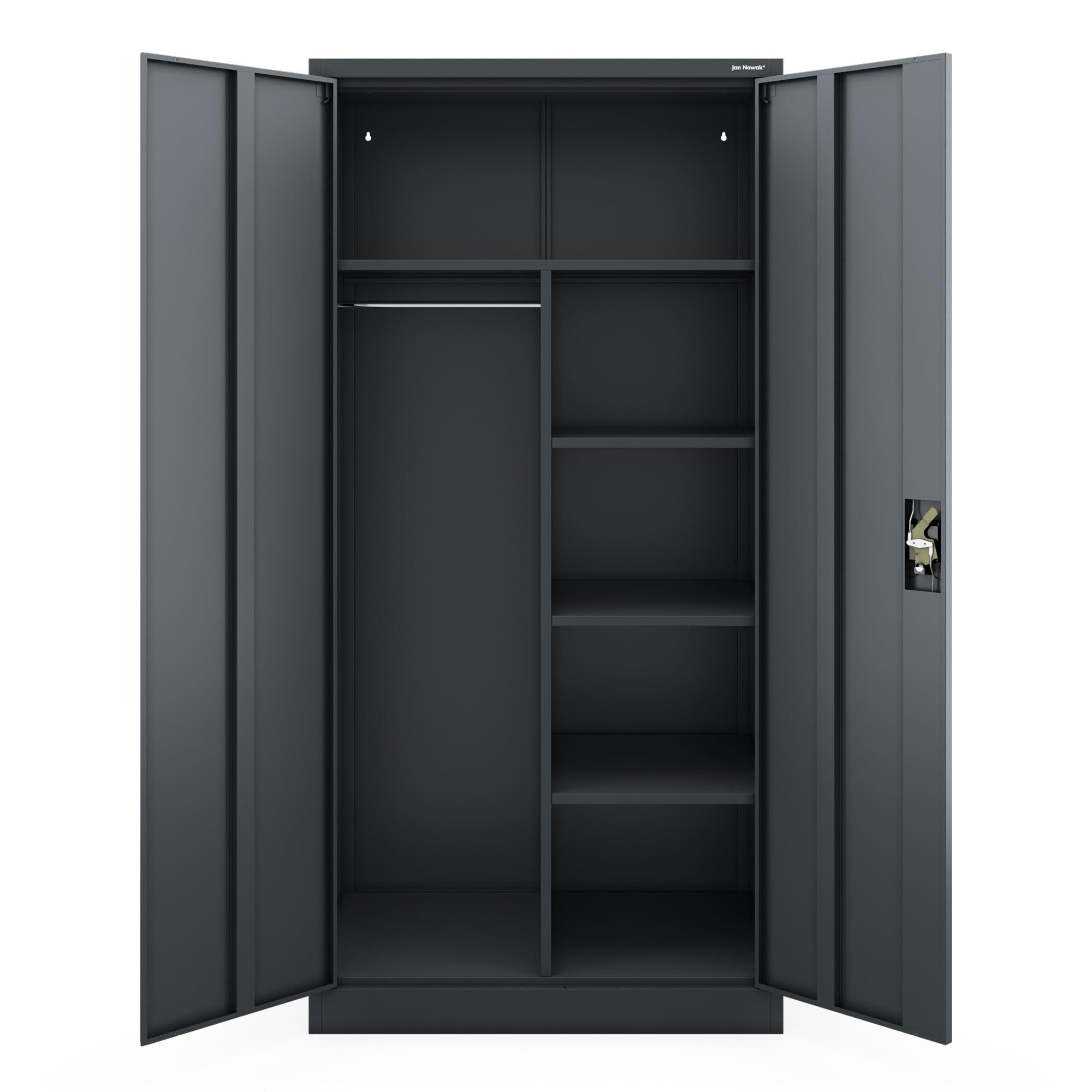 Jan Nowak Mehrzweckschrank Metall Schrank abschließbar 90 cm DAWID D600 3 Zonen Stahl (0,6 mm Wandmontage möglich PZH-zertifiziert 4 Farben) Putzschrank Kleiderstange Schloss 2 Schlüssel Tiefe 60 cm