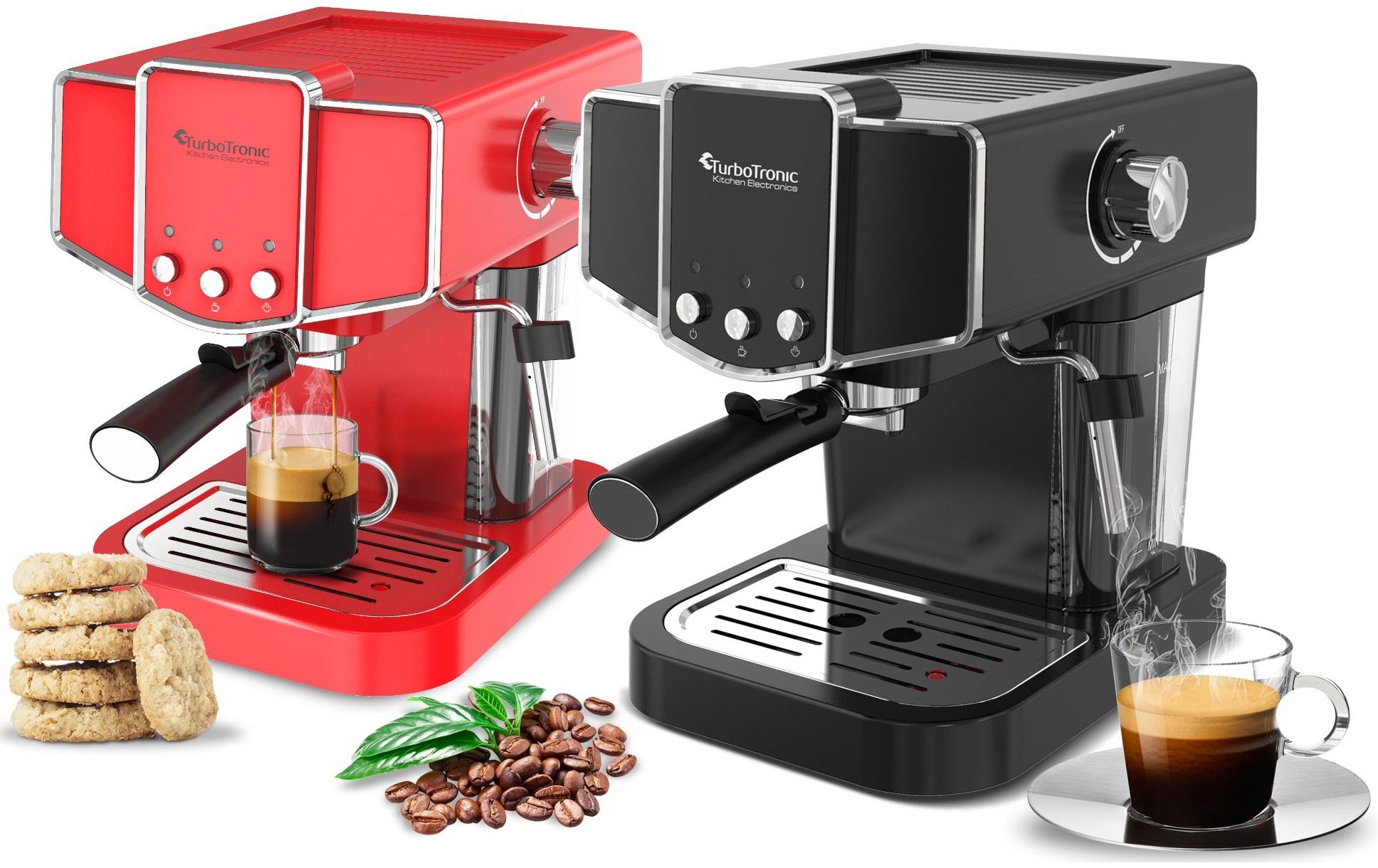 TurboTronic by Z-Line Espressomaschine, Permanentfilter, - CM23 Schwarz - 19 Bar Pumpe + Milchschäumer Vintage Design Siebträgermaschine Espresso Siebträger Kaffeemaschine Barista Maschine klein Padmaschine