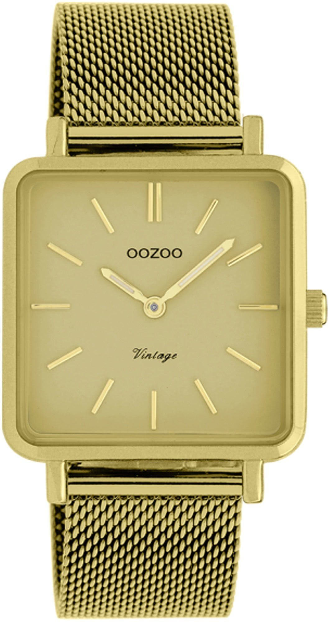 OOZOO Quarzuhr Oozoo Damen Armbanduhr gold Analog, (Analoguhr), Damenuhr eckig, klein (ca. 29mm) Edelstahlarmband, Fashion-Style