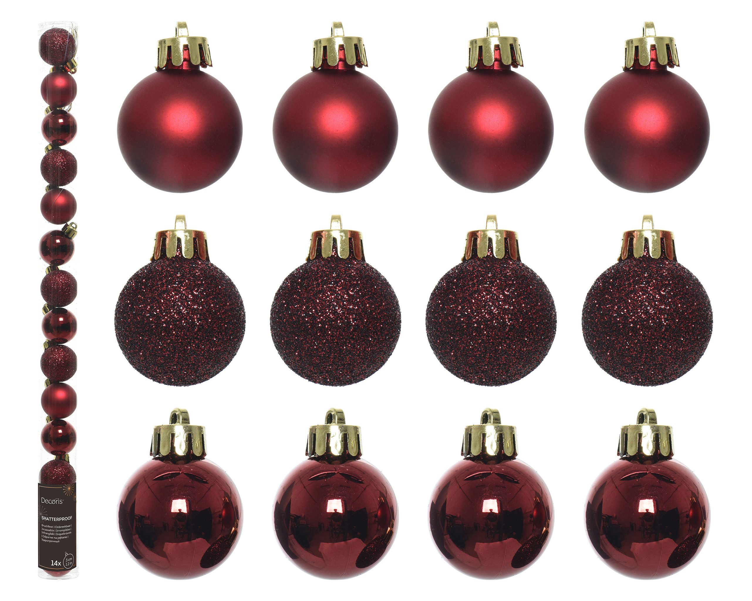 Kaemingk Weihnachtsbaumkugel, Weihnachtskugeln Kunststoff 3cm 14er Set - Ochsenblut