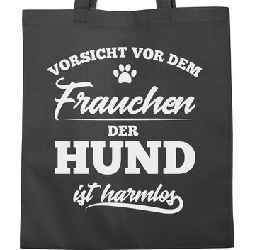 Shirtracer Umhängetasche Vorsicht vor dem Frauchen der Hund ist harmlos, Geschenk für Hundebesitzer