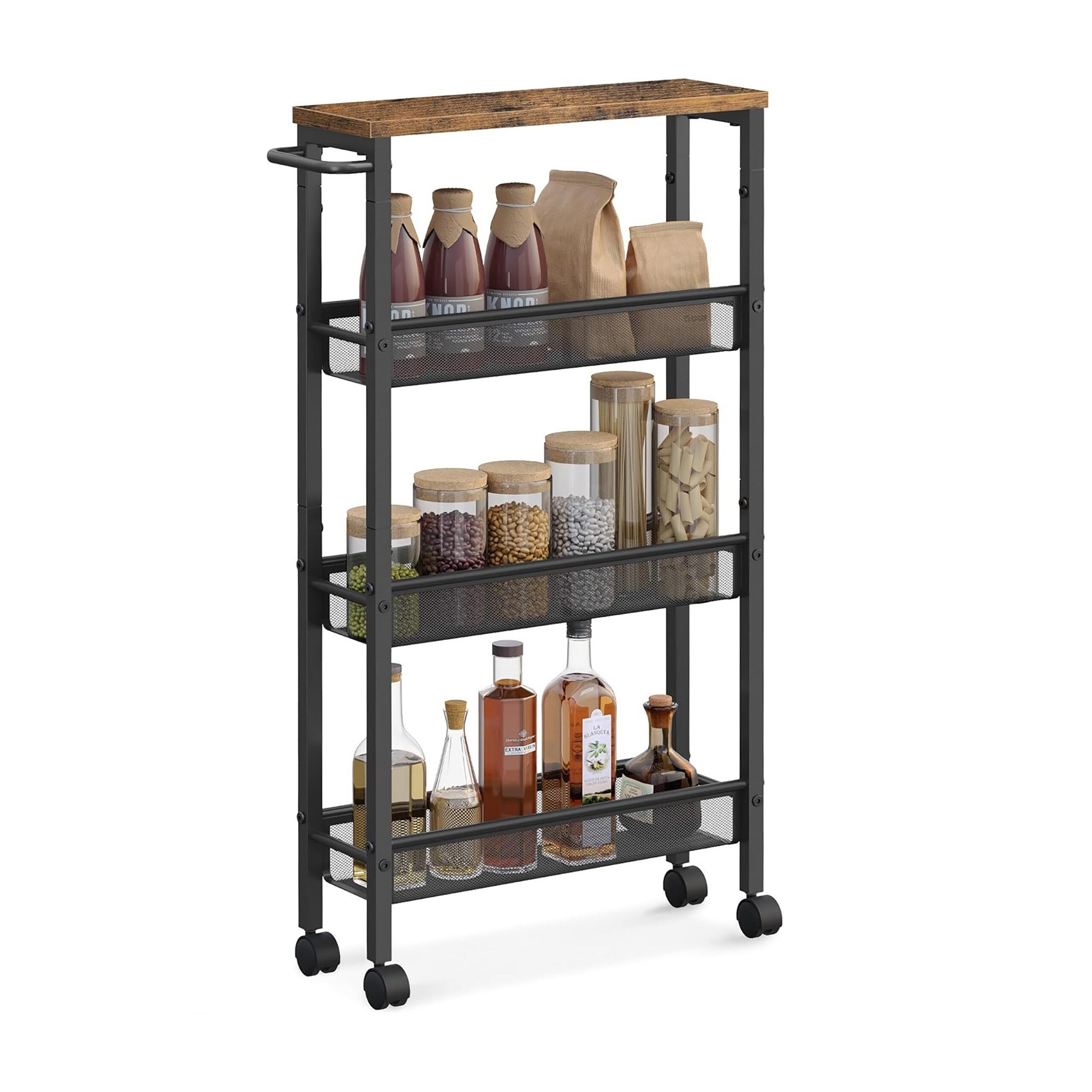 relaxdays Küchenwagen Nischenwagen mit 4 Ebenen, Industrial-Schwarz günstig online kaufen