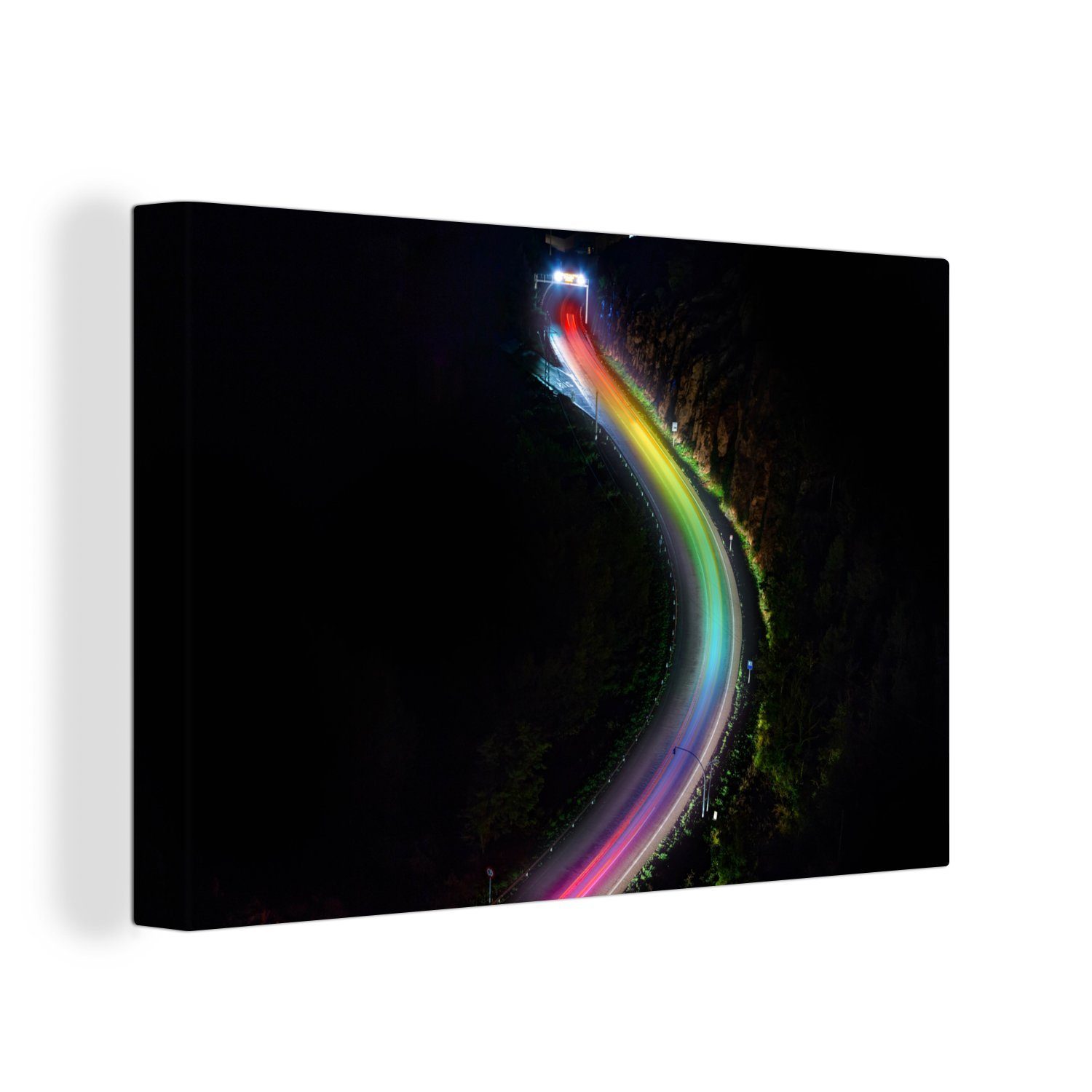 OneMillionCanvasses® Leinwandbild Regenbogenlicht auf der Straße, (1 St), Wandbild Leinwandbilder, Aufhängefertig, Wanddeko, 30x20 cm