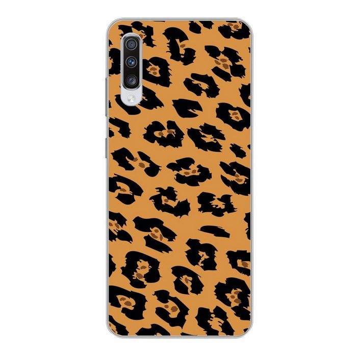 MuchoWow Handyhülle Pantherdruck - Orange - Schwarz Phone Case Handyhülle Samsung Galaxy A70 Silikon Schutzhülle