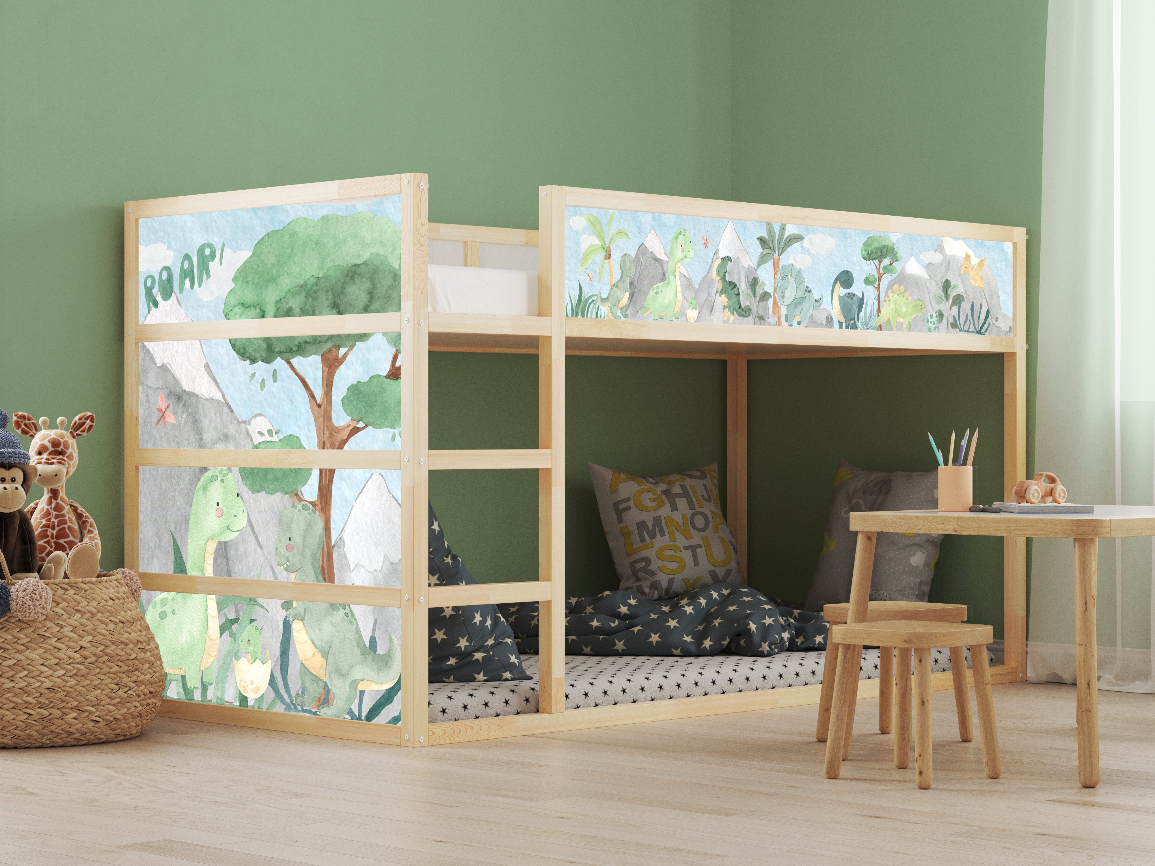 AYMINOO Wandsticker Wandsticker Bettaufkleber für IKEA Kura Aquarell Dinosaurier KB3030 (5Teilig, 5 St)