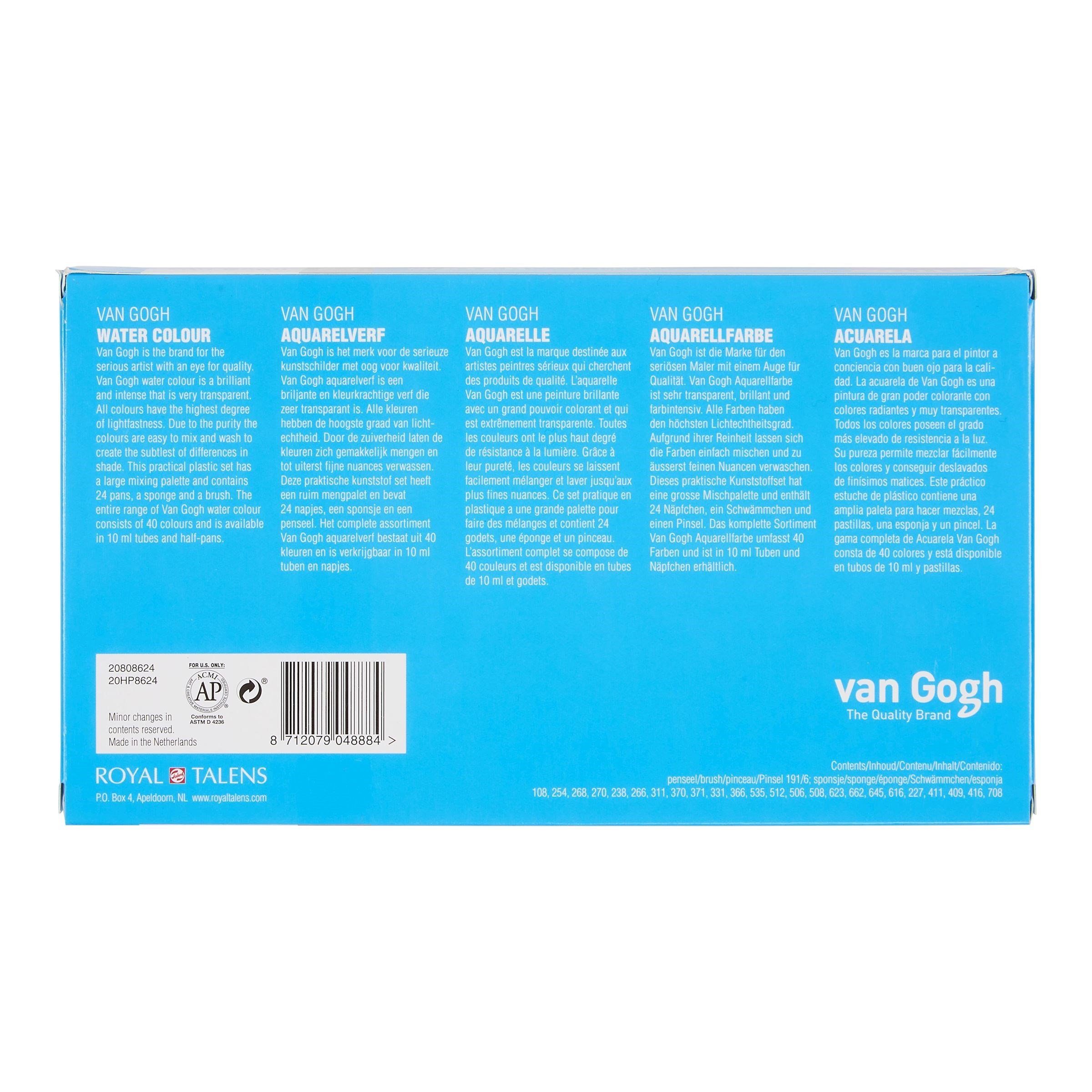 Talens art creation Aquarellstifte Van Gogh Aquarell Set, 24 Farben in halbe Näpfchen, Pinsel und Schwamm, (24-tlg)