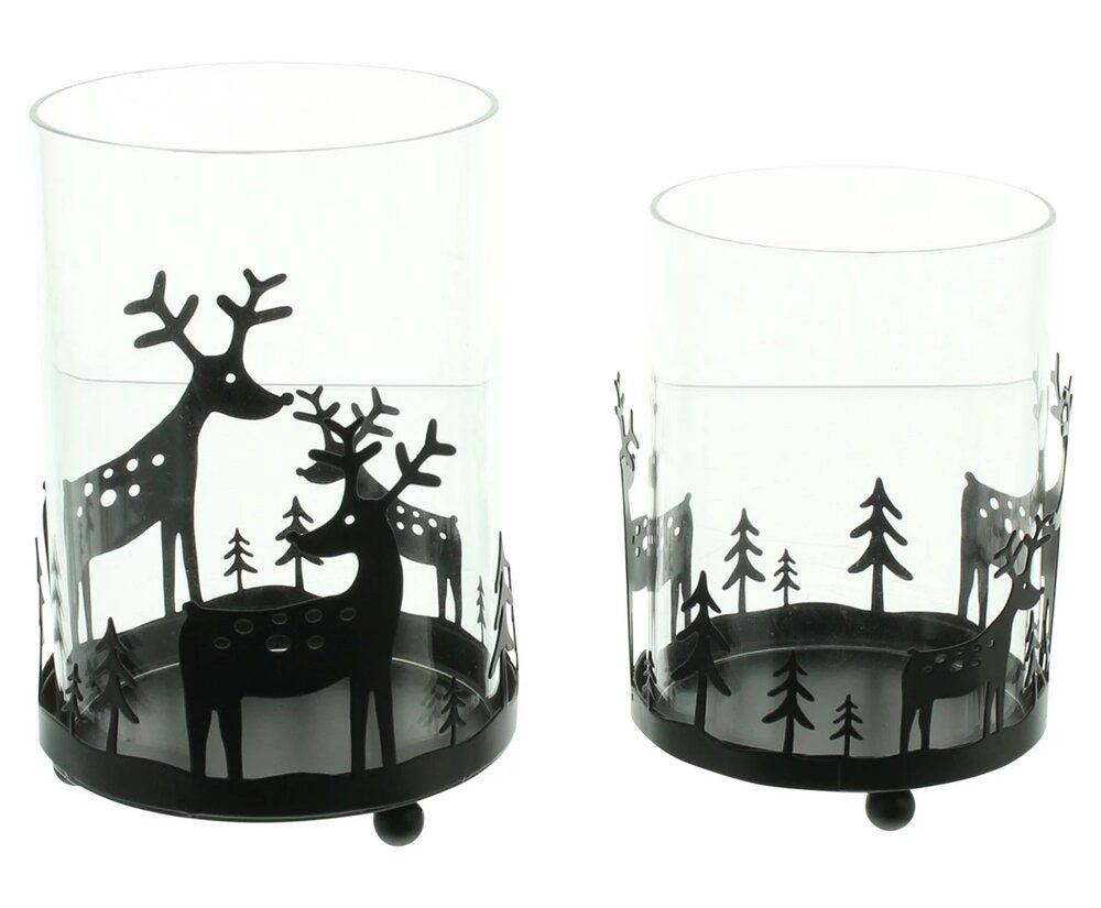 Windlicht Windlicht Rentiere Wald 2er Set Herbst Winter Deko Figur Kerzen