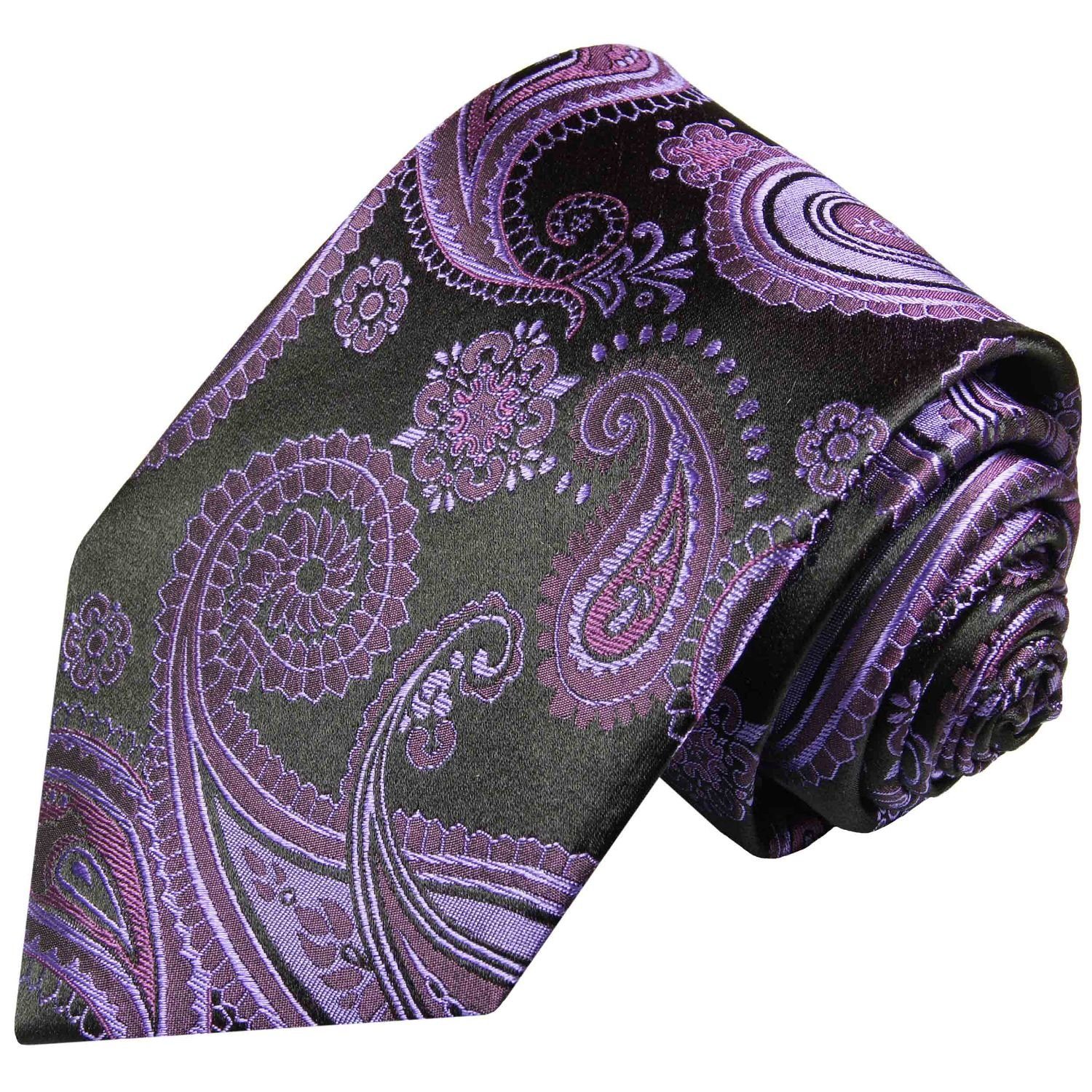 Paul Malone Krawatte Elegante Seidenkrawatte Herren Schlips paisley brokat 100% Seide Schmal (6cm), lila violett schwarz 363