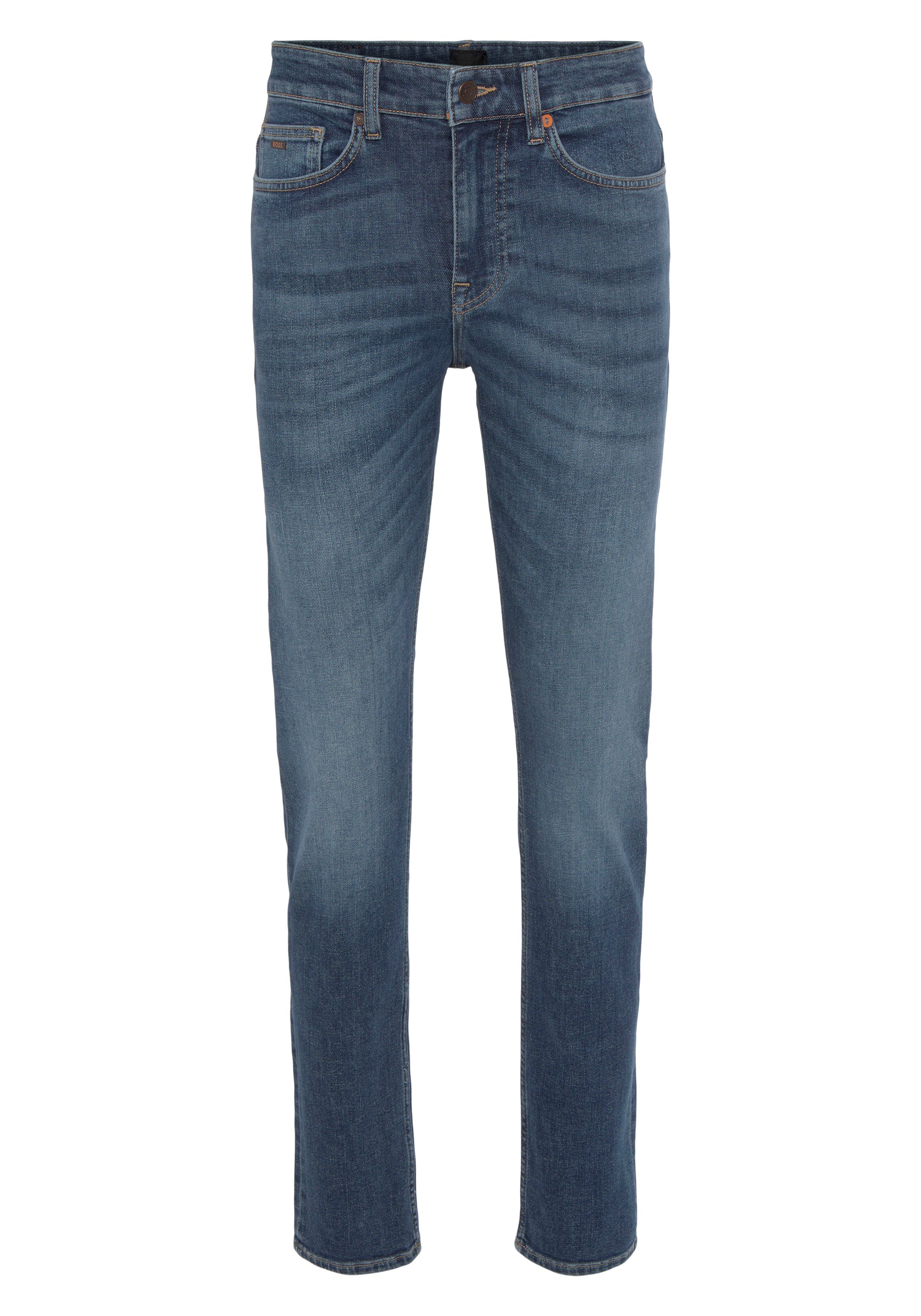 BOSS ORANGE Slim-fit-Jeans Delaware BC-L-C Bundabschluss Leder-Markenlabel mit am hinteren