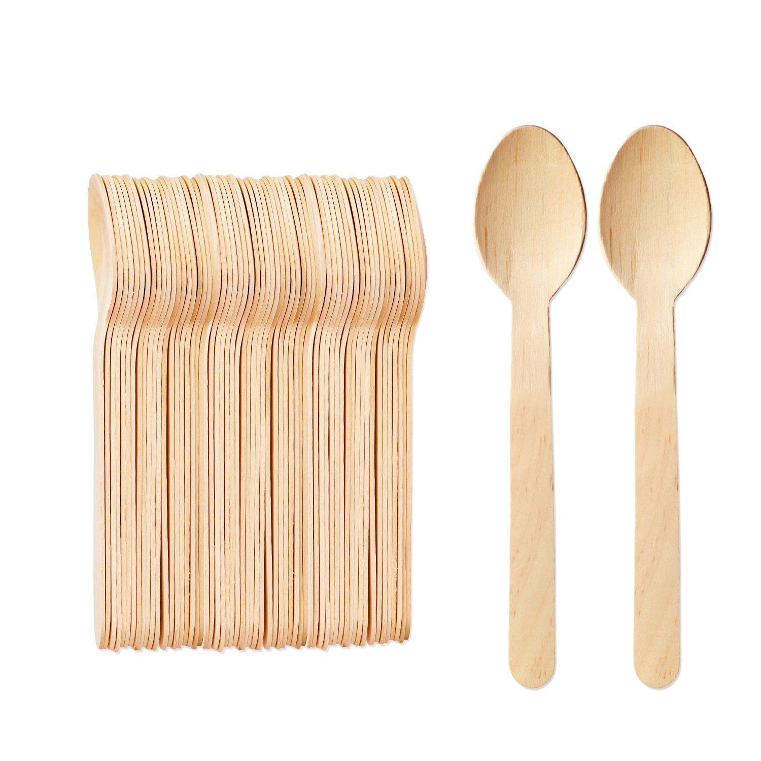 wisefood Einwegbesteck-Set 100-tlg., Einweg-Holzlöffel, natürliches Birkenholz, 16,5 cm (100-tlg), Holz
