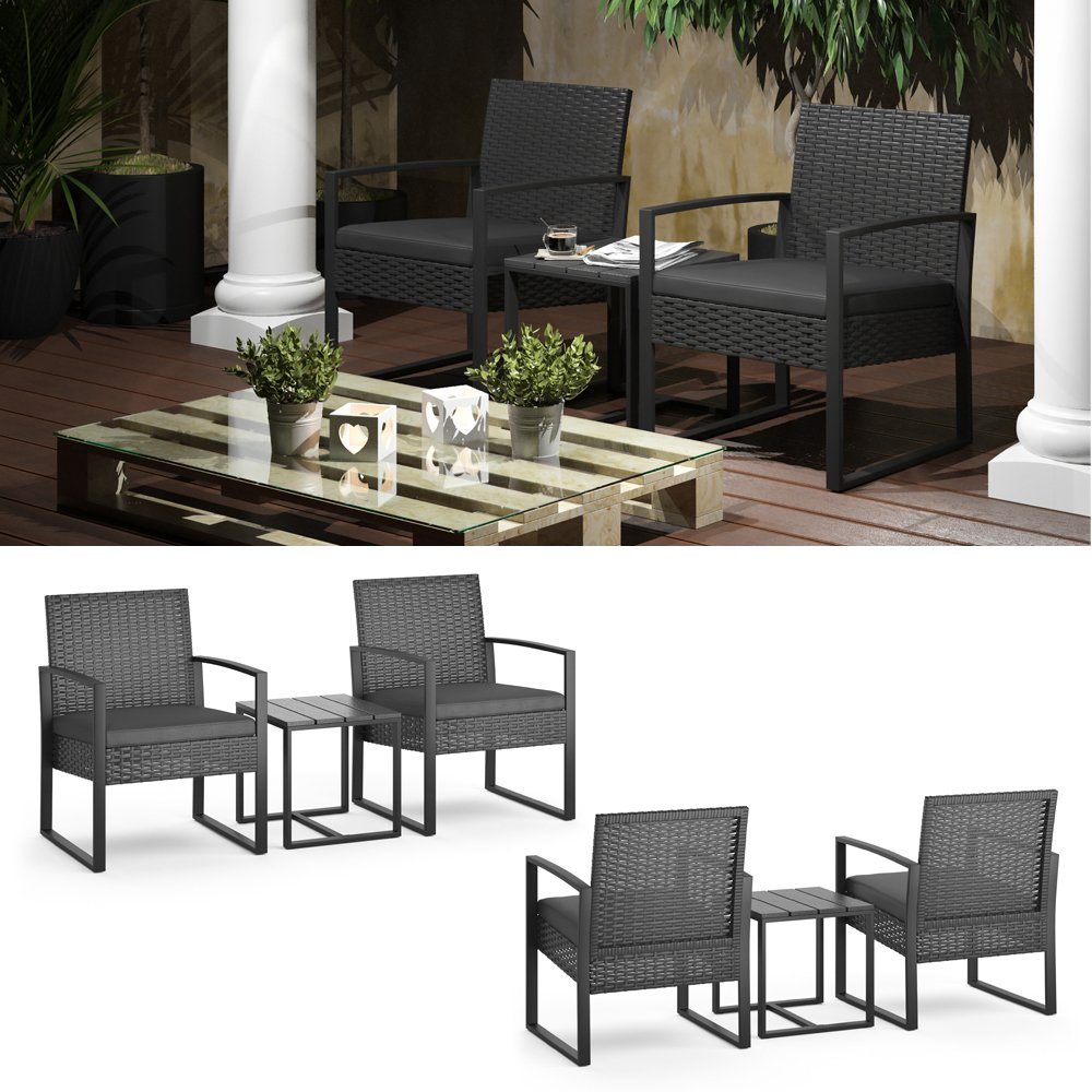 OK-Living Sitzgruppe, Anthrazit, 3 Teile, mit Tisch, (Set, 2-tlg., 3-er Set), bequeme Polsterung