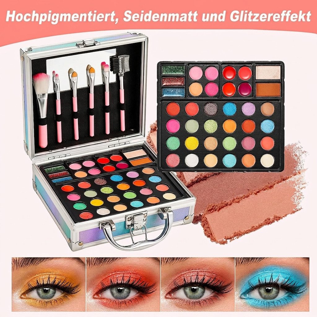 Anpro Kosmetik-Koffer Make-up Koffer 52-teilig Kosmetikset mit Schminkpalette und Pinsel, 52-teiliges Make-up-Set mit Aluminiumkoffer, Spiegel Schminkpinseln, 52-teiliges Set, Aluminiumkoffer, Spiegel, Schminkpinsel, Farbvielfalt