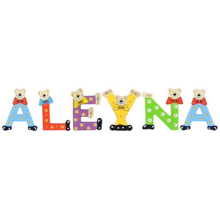 Playshoes Deko-Buchstaben (Set 6 St) Kinder Holz-Buchstaben Namen-Set ALEYNA - sortiert Farben können variieren bunt