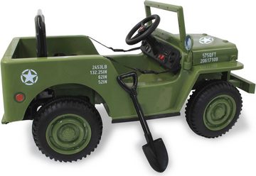 Jamara Elektro-Kinderauto Ride-on Jeep Willys MB Army grün, Belastbarkeit 25 kg, 12V/4,5Ah, Softanlauf, Bluetooth, USB-Anschluss