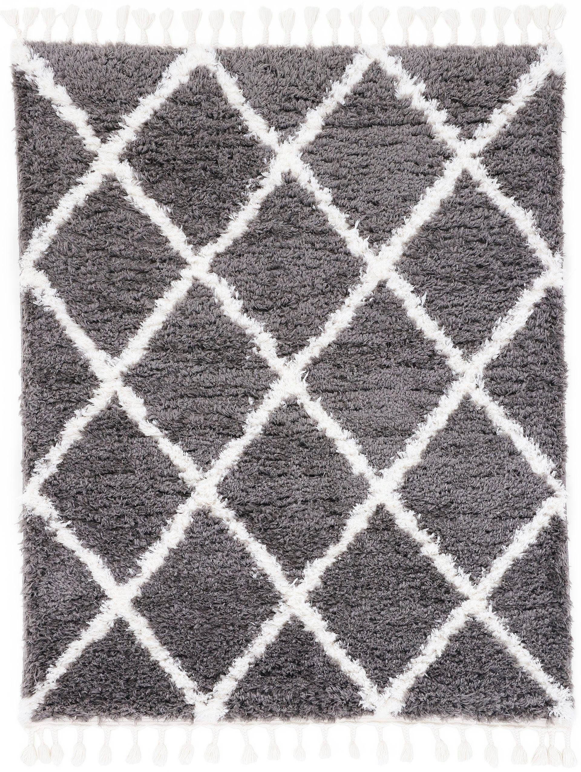 Hochflor-Teppich Edda, carpetfine, rechteckig, Höhe: 30 mm, mit modernen  Fransen, Wohnzimmer